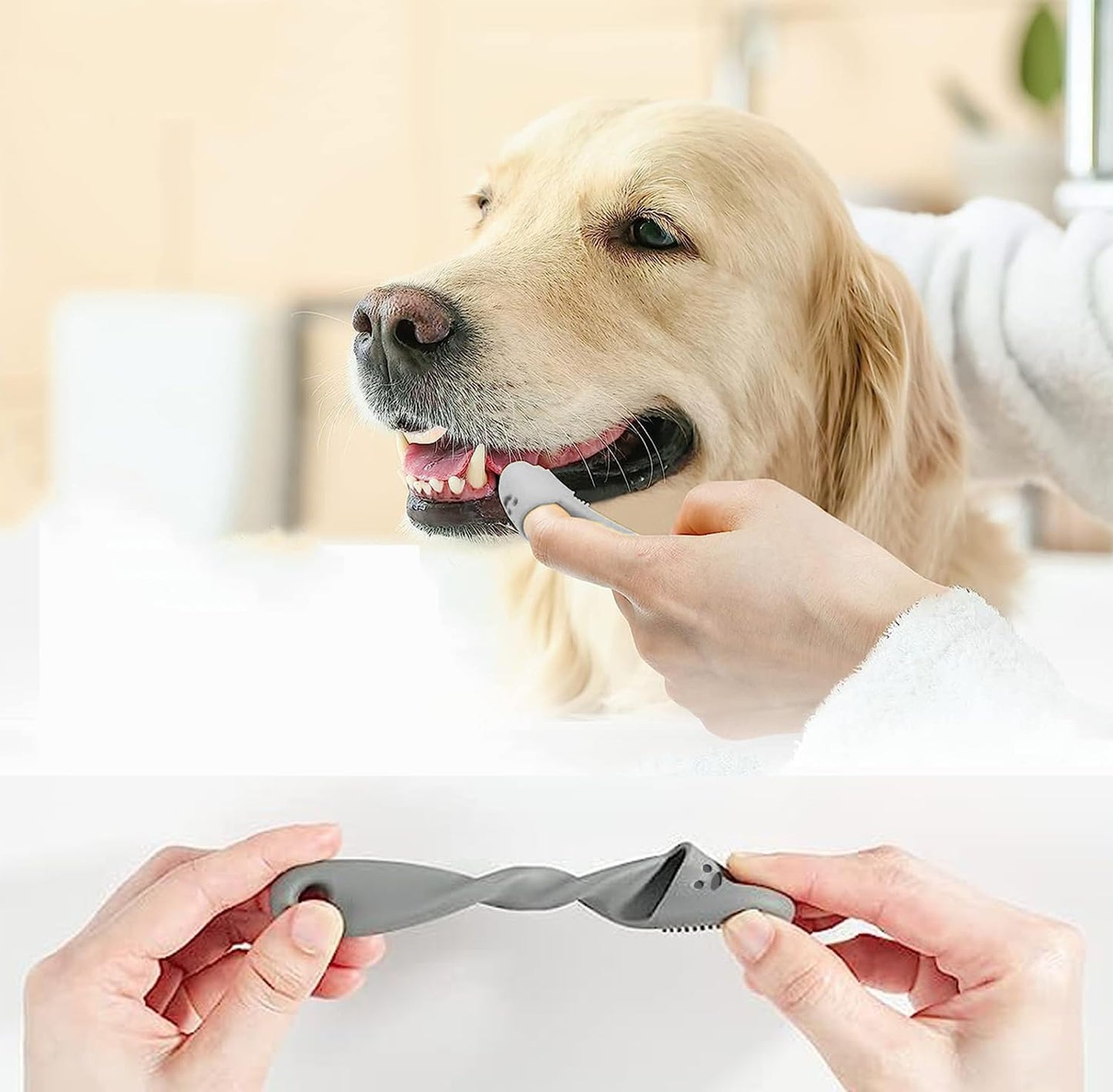 Pet Republique - cepillo para polvo de dientes con mango para perros y gatos, silicona súper suave, estilo de inserción de dedos (3 unidades), Gris, Azul, Rojo