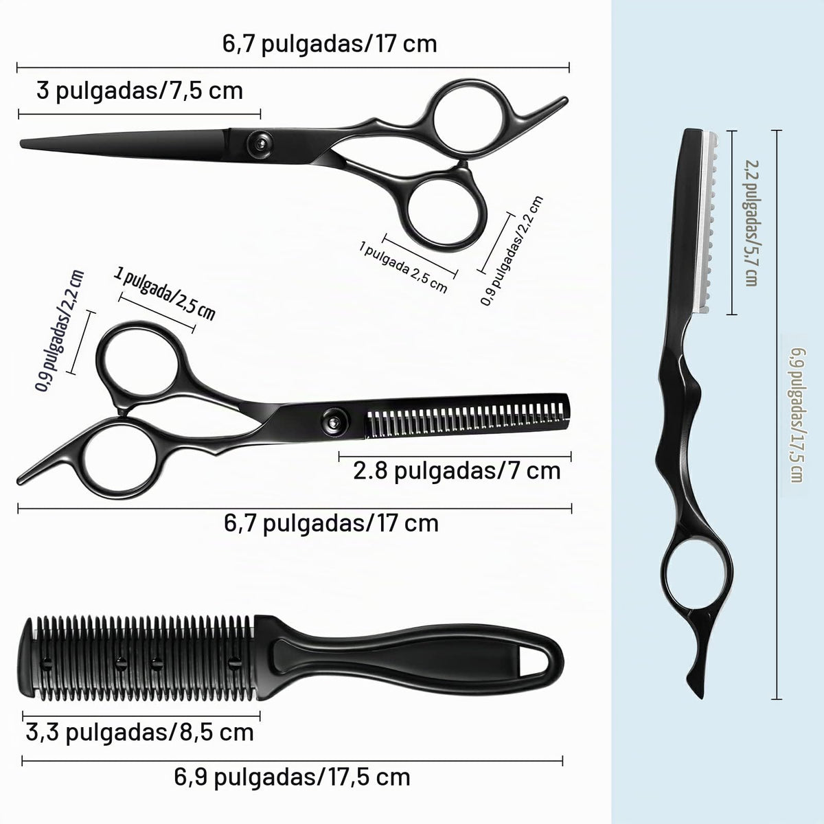 Juego de tijeras profesionales de corte de pelo, suministros de peluquería de acero inoxidable que incluyen tijeras rectas, tijeras de adelgazamiento y cuchillo de adelgazamiento de pelo, herramientas multifuncionales de salón y regalos para amigos y fami