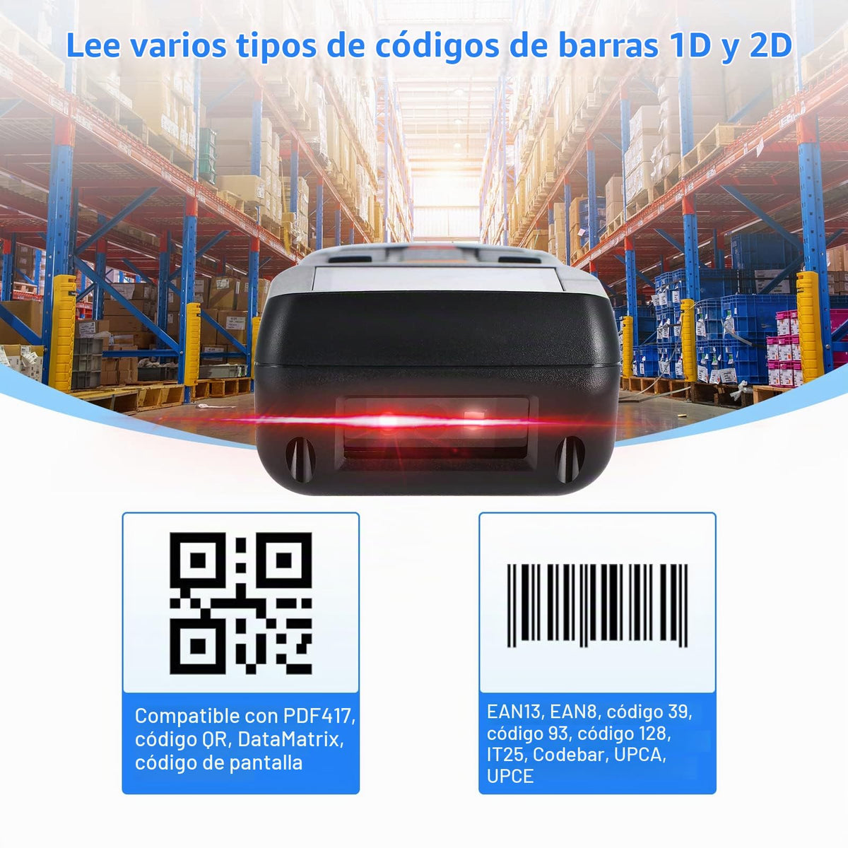 Escáner de Código de Barras 2D JRHC Negro Inalámbrico con Conexión 2.4G y USB