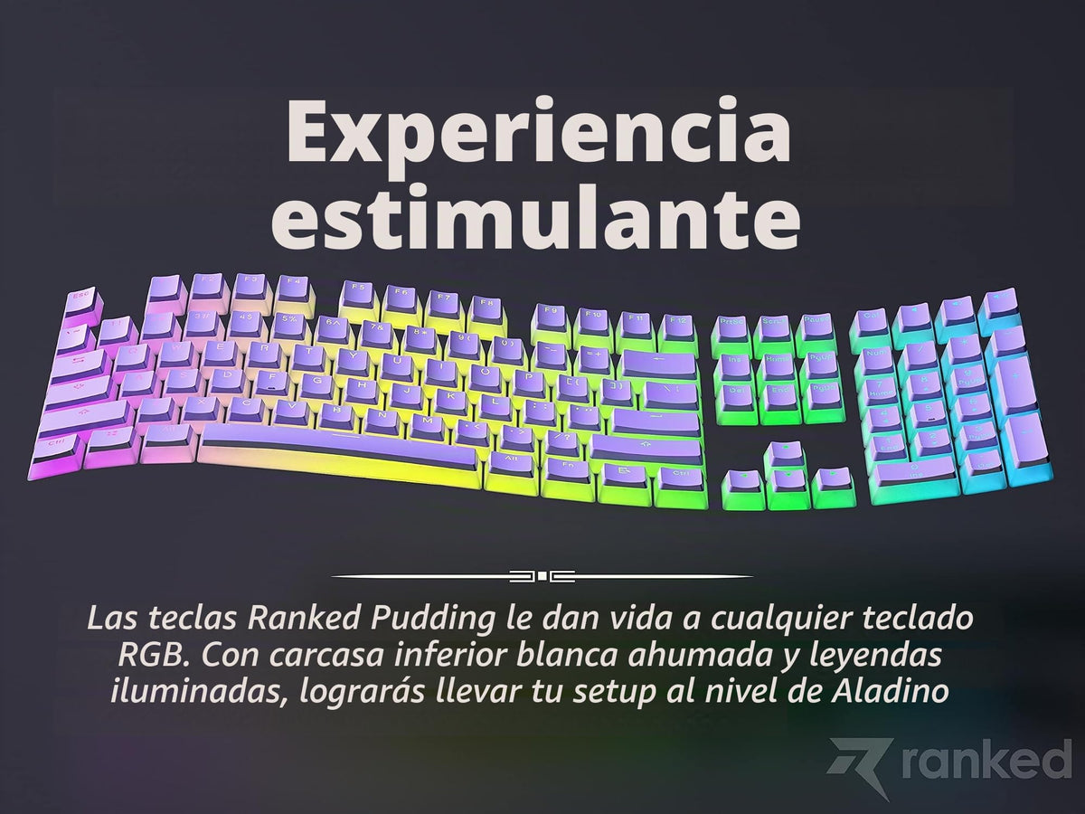 Teclas Ranked Pudding PBT Lavanda Diseño Translúcido para Teclado Mecánico RGB ANSI e ISO
