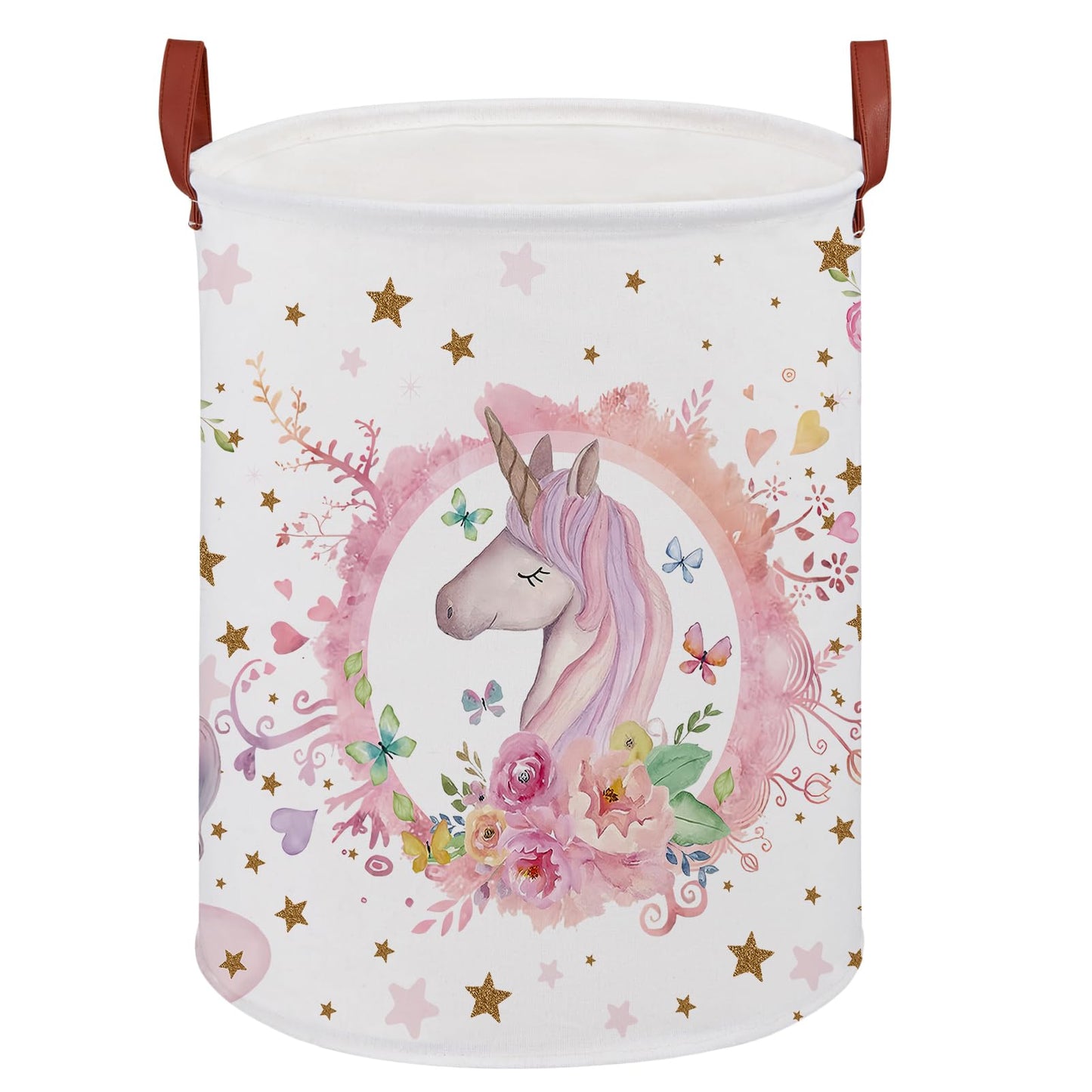 Cesta redonda para lavandería (unicornio rosa)