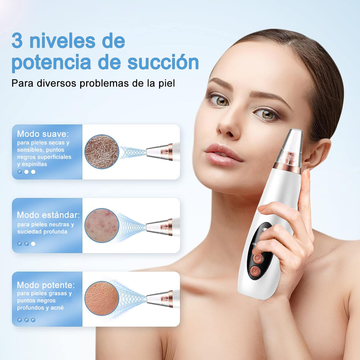Removedor de puntos negros electrico, Juego de 23 Piezas Limpiador de Poros, extractor de espinillas nariz con Pantalla LED, 6 Sondas de Succión y 3 Modos, USB Recargable