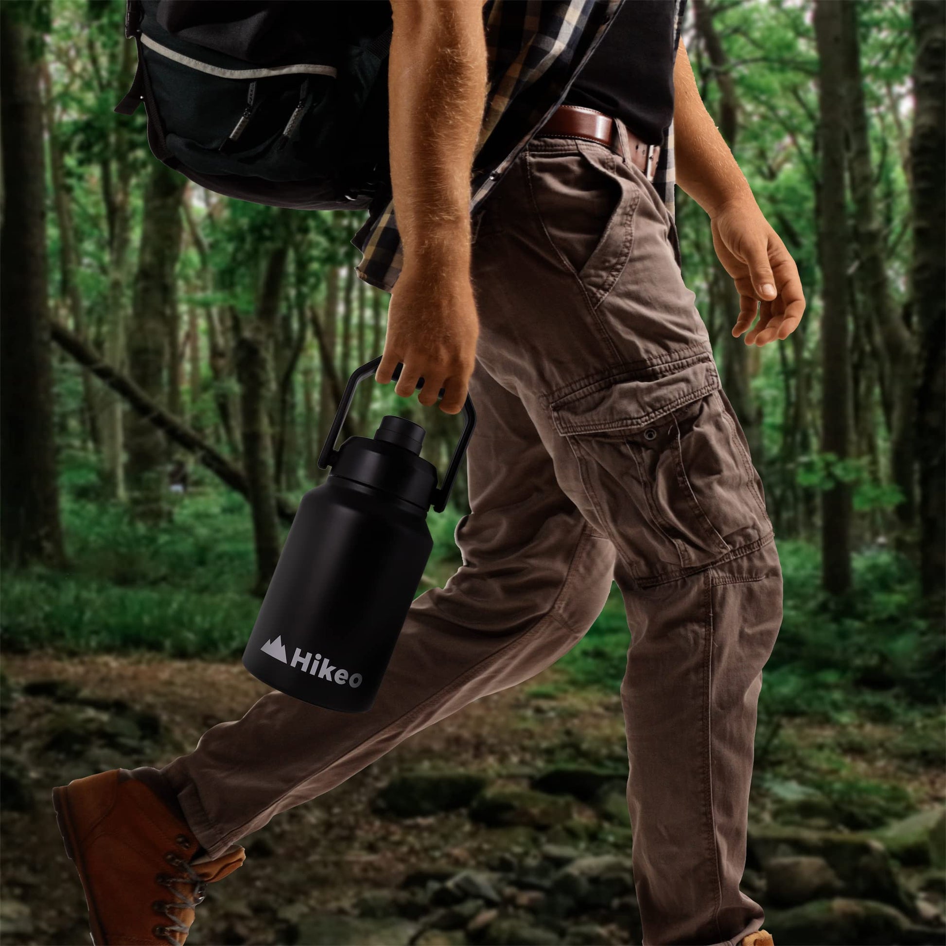 HIKEO Termo Jumbo XL Acero Inoxidable 1.89 Litros Extra Grande, Botella de Agua Hermética con Doble Pared de Aislamiento Térmico, 14 Horas Agua Fría y 12 Horas Agua Caliente, para Camping y Deportes