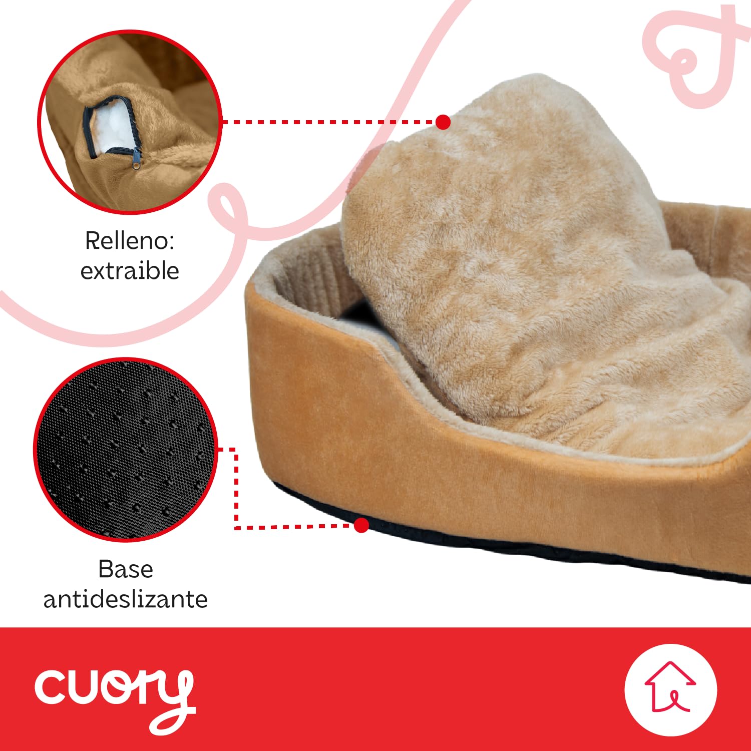 Cuory Cama para Perros, Cómoda Cama para Mascotas, Fondo Antideslizante con Forro Acolchonado, Base Antideslizante Lavable, Cama para Perros y Gatos (Beige)