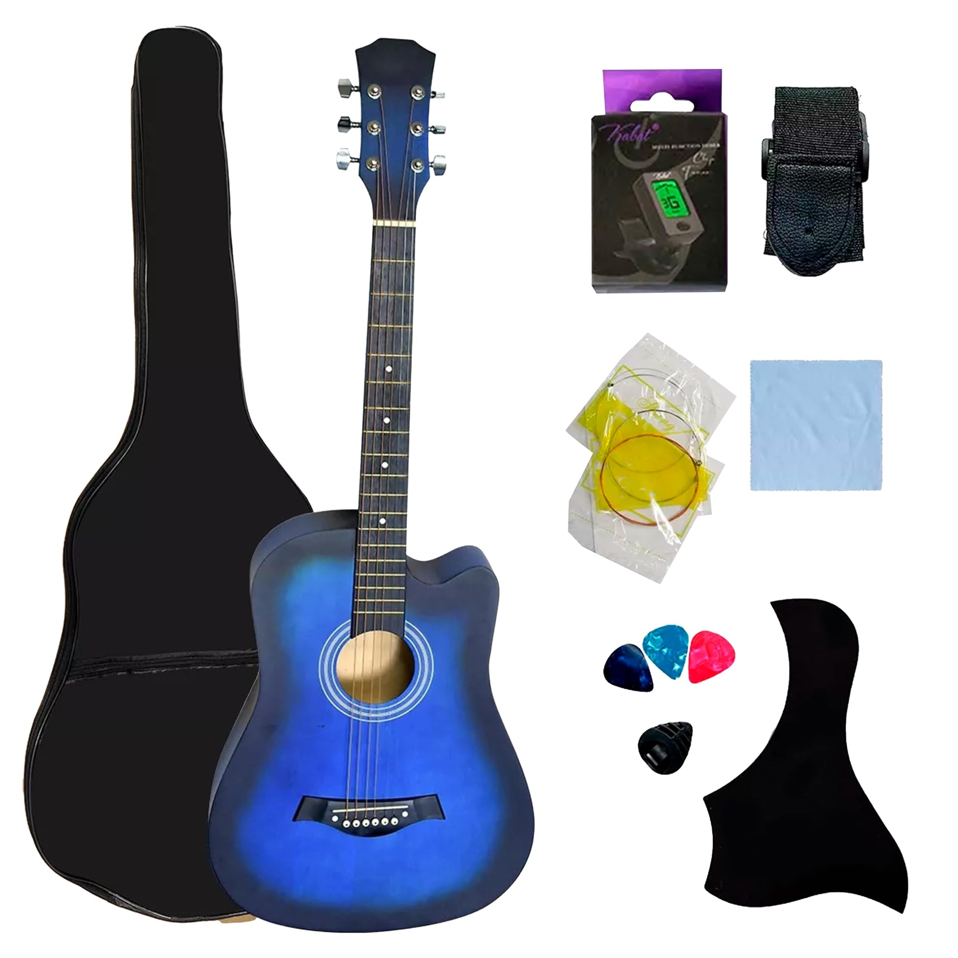 Guitarra Acústica Curva Armoni 4/4 con Accesorios Completos | Guitarra Azul - Cuello de Abeto, Cuerdas de Nailon, Funda, Púas y Más