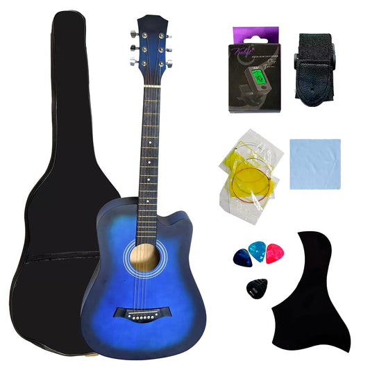 Guitarra Acústica Curva Armoni 4/4 con Accesorios Completos | Guitarra Azul - Cuello de Abeto, Cuerdas de Nailon, Funda, Púas y Más