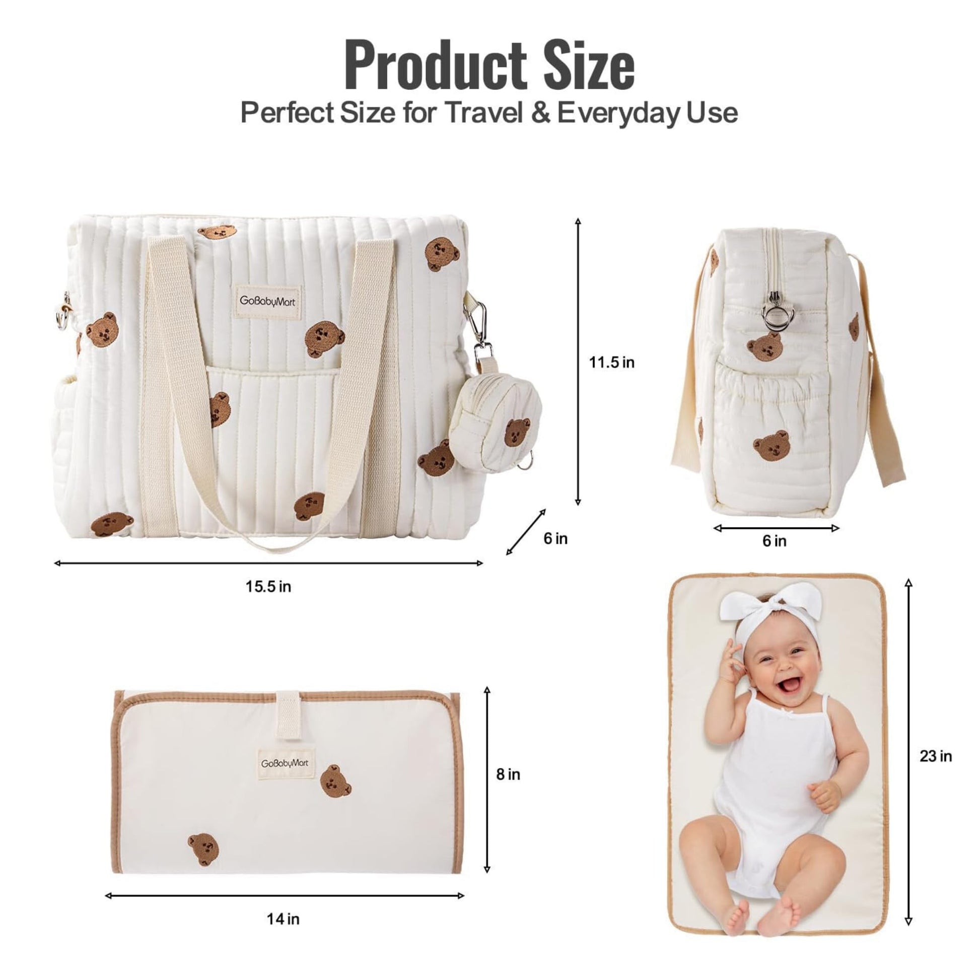 GOBABYMART - Juego de 3 bolsas de pañales, bolsa de hospital para trabajo y parto, bolsa de viaje de maternidad con cambiador y estuche para chupete