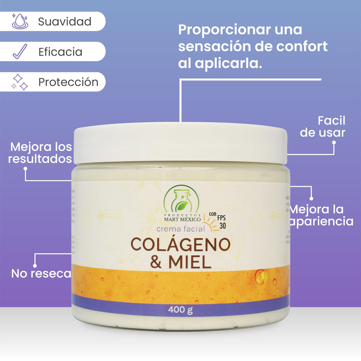 Crema Facial & Corporal De Colágeno Con Miel Con Filtro Solar Piel Más Joven 400 Gr Productos Mart Mexico