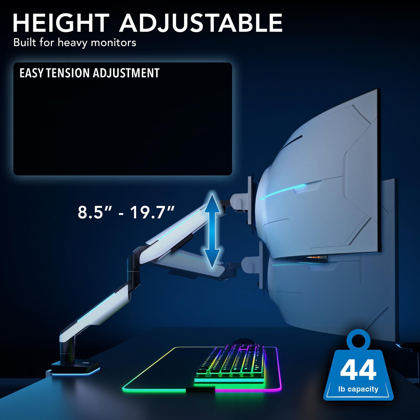 Brazo de Monitor Mount-It! Negro Ultra Ancho de Alta Resistencia para Monitores Curvados de hasta 49 Pulgadas