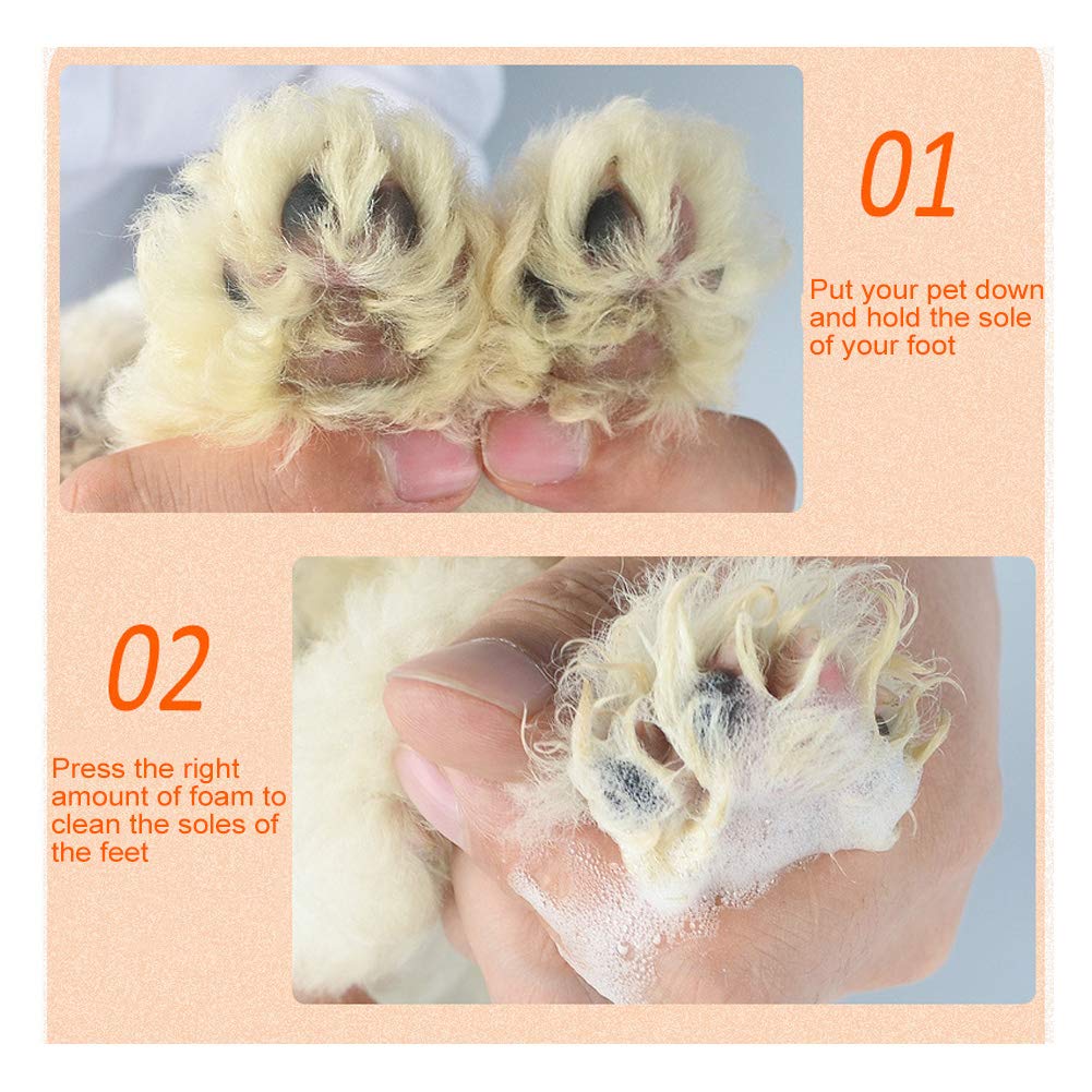 AYNEFY Espuma de Limpieza de Pies para Mascotas, 150 Ml Cuidado Suave de Limpieza de Pies para Mascotas Champú Seco Sin Enjuague Limpiador de Patas Sin Agua con Cepillo Limpiador de