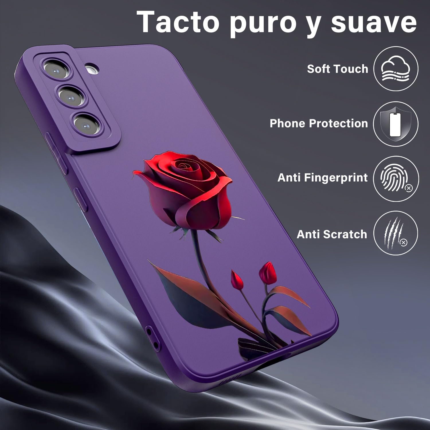 Threehao Funda para Samsung Galaxy S22 Case Uso Rudo, Ultra Delgado Flexible Silicona Púrpura Carcasa con Aesthetic Dibujos Flores, Antigolpes Anti-arañazos Protectora