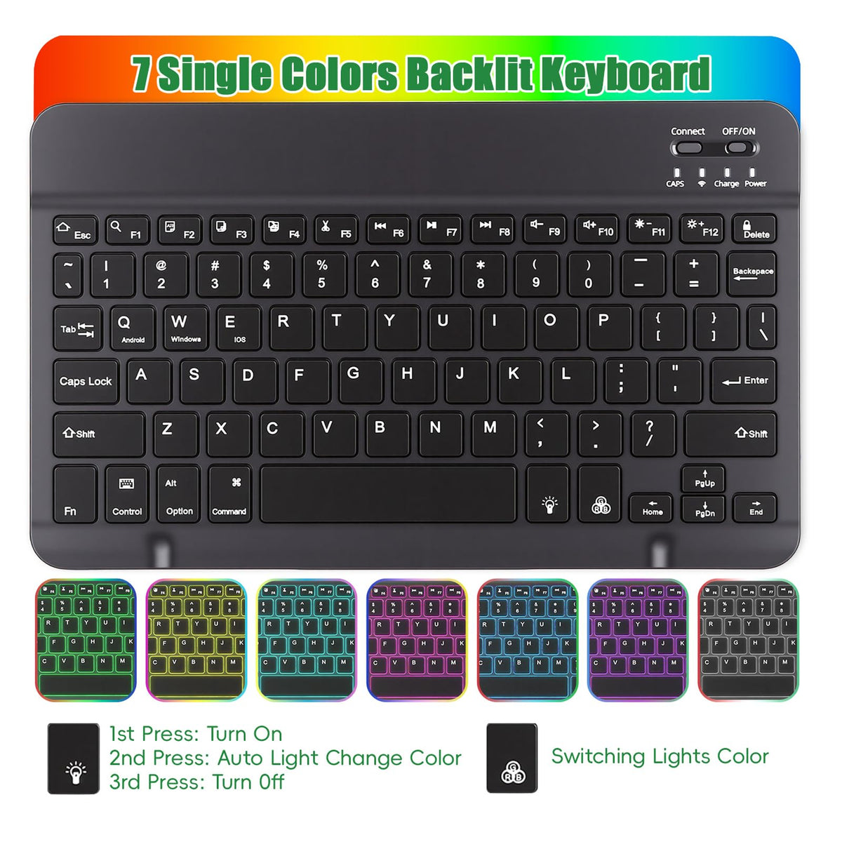 Funda Protectora Delgada con Teclado Extraíble Samsung Galaxy Negro Retroiluminación 7 Colores 10,9 a 11 Pulgadas