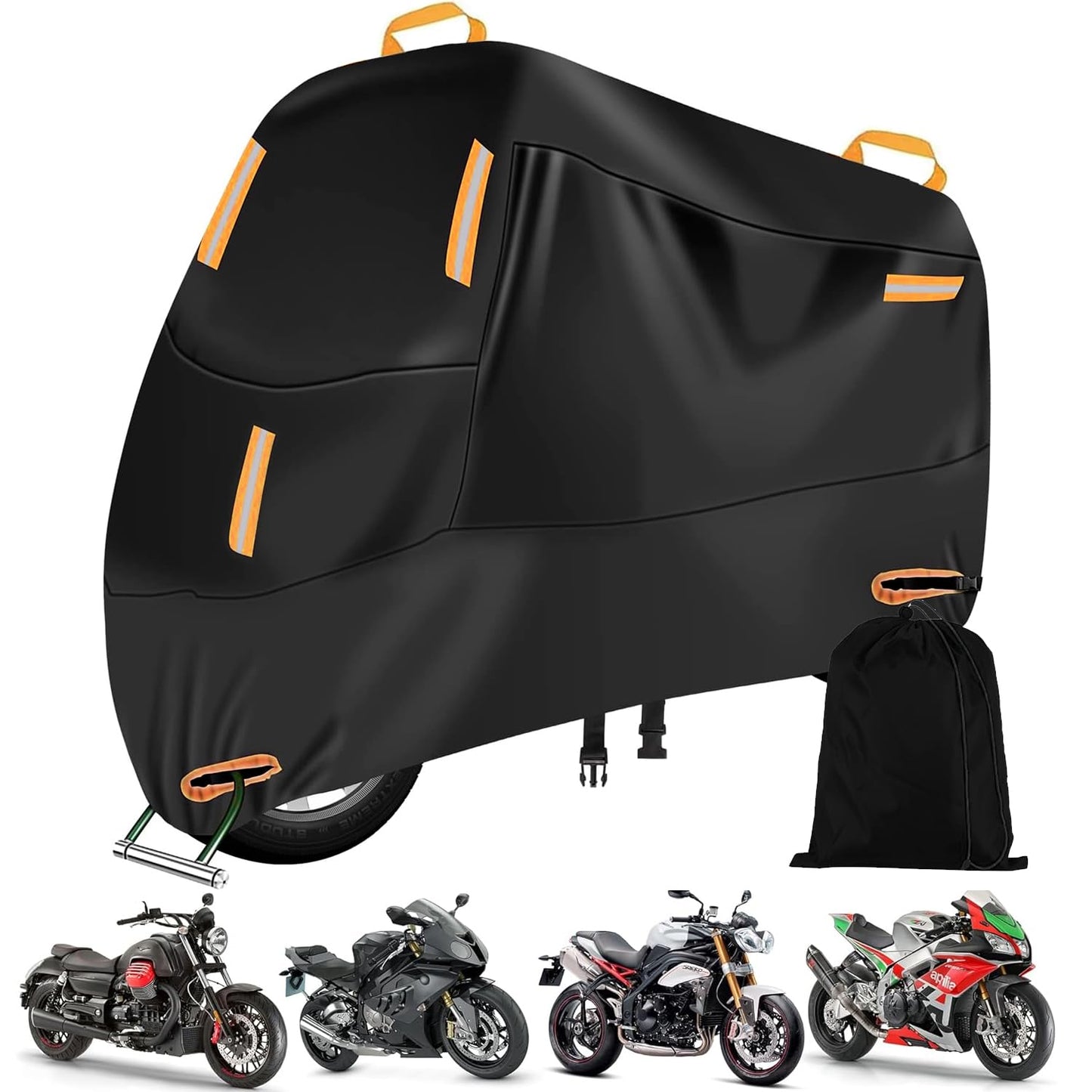 Funda Impermeable MYDEAR Negro con 5 Tiras Reflectantes y Orificios de Bloqueo para Moto o Bicicleta Exterior