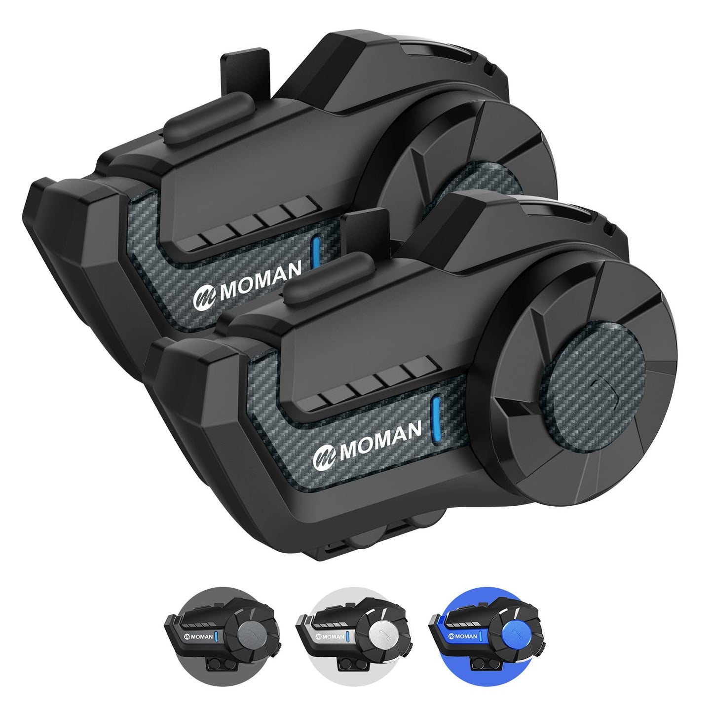 Moman - Intercomunicador para motocicleta, H2 Pro, 2 unidades de fibra de carbono: intercomunicador de motocicleta de 2 vías de 1000 m, DSP y CVC, sistema de comunicación, sistema de comunicación