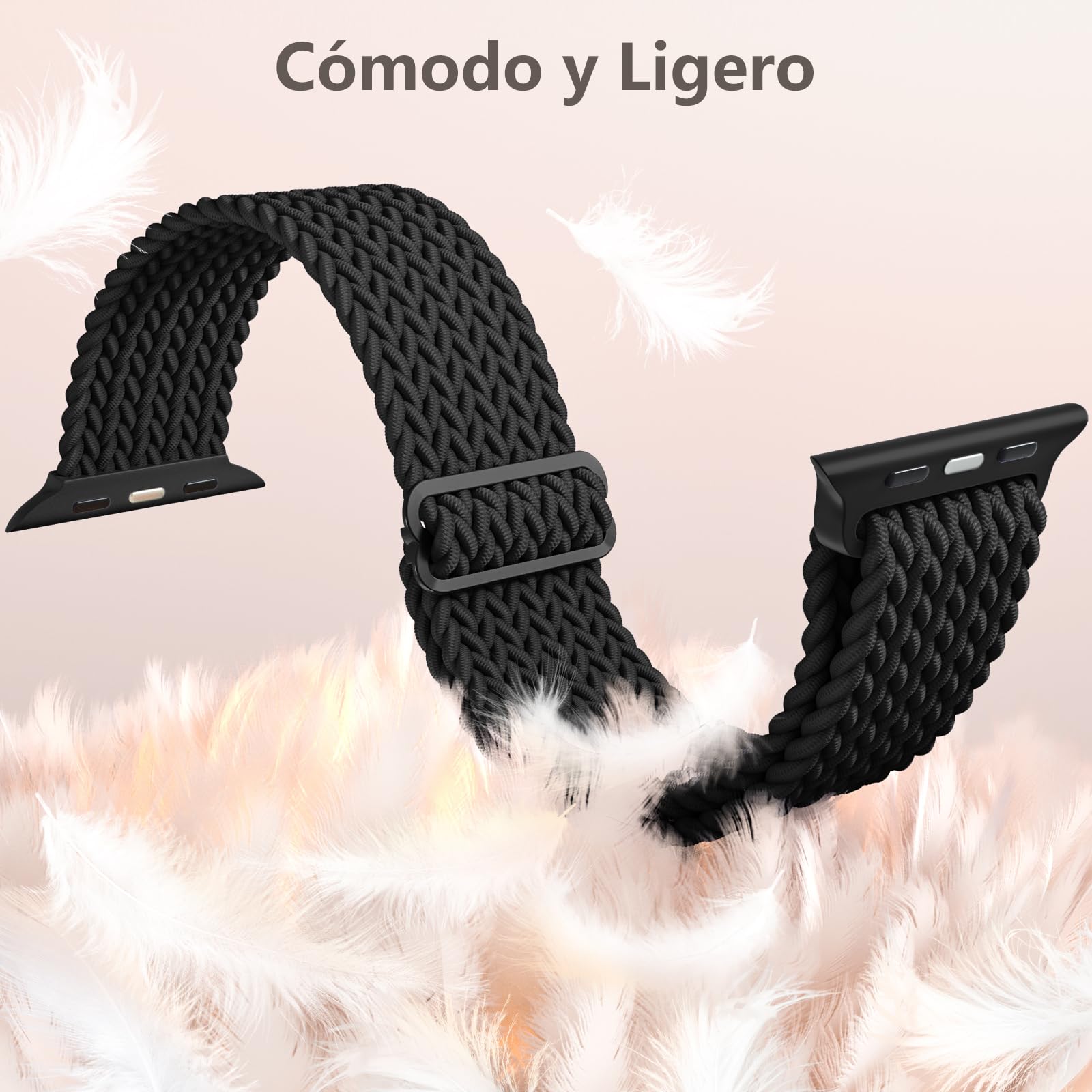 GEAK Trenzada Solo Loop Correa Compatible con Apple Watch Correa 40mm 38mm 41mm 42mm 44mm 46mm 45mm 49mm, Correas Elástica Ajustable de Nylon para iWatch Series 10 9 8 7 6 5 4 3 2 1 SE Ultra 2