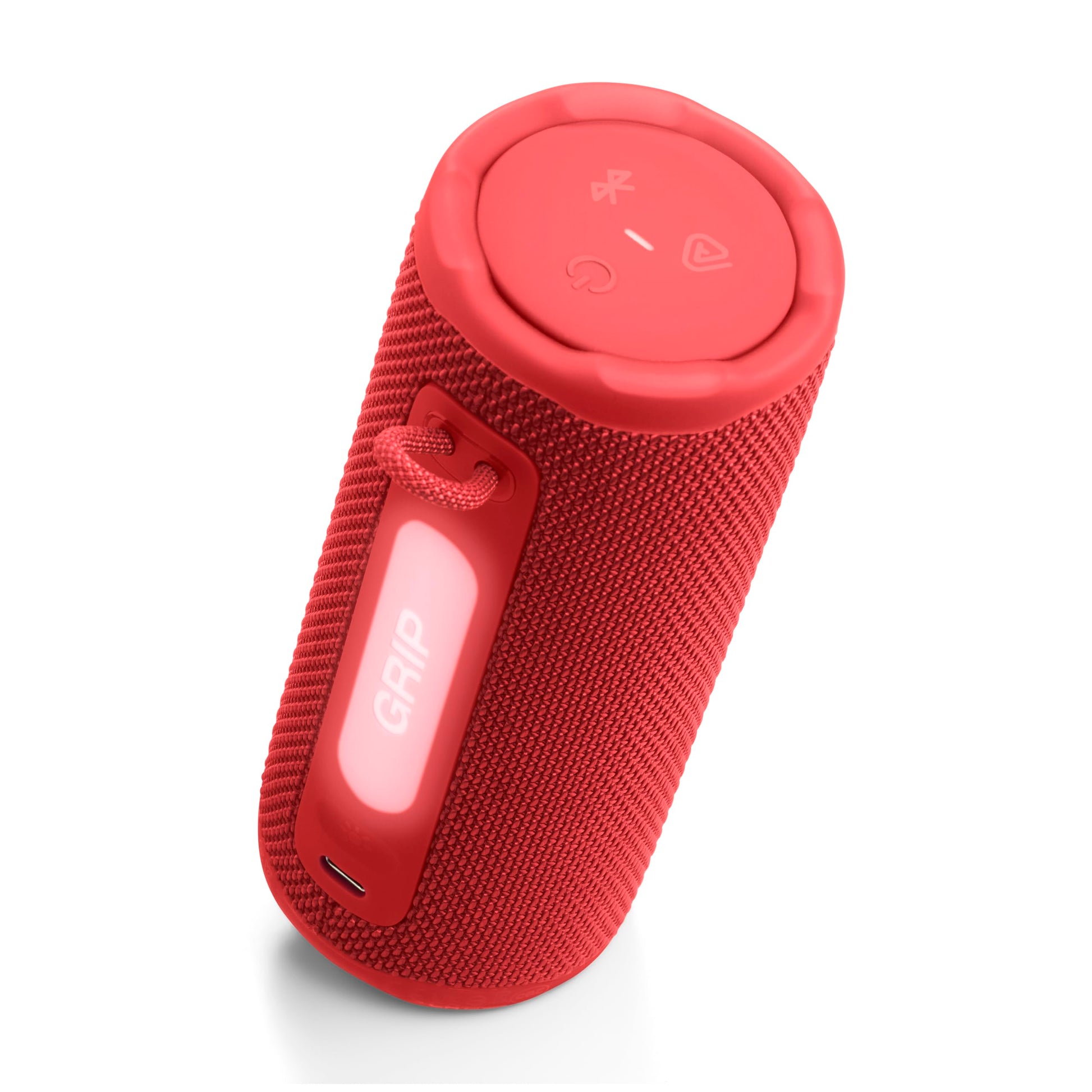 JBL Grip - Altavoz Bluetooth Compacto con Sonido Bold JBL Pro y luz Ambiental, hasta 14 Horas de Tiempo de reproducción, Agua, Polvo y caídas (IP68) y conexión multiparlante con Auracast (Rojo)