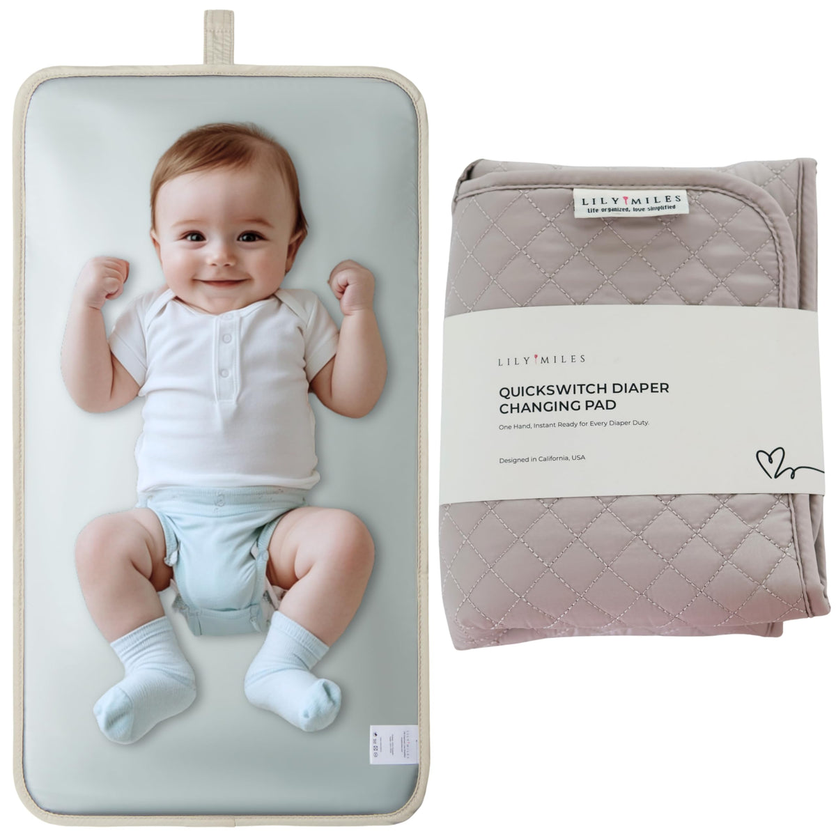 Lily Miles - Cambiador de pañales portátil, cambiador de bebé con cierres magnéticos, almohadilla de viaje para bolsa de pañales, esencial para bebé, tapete lavable e impermeable (arena suave, regular