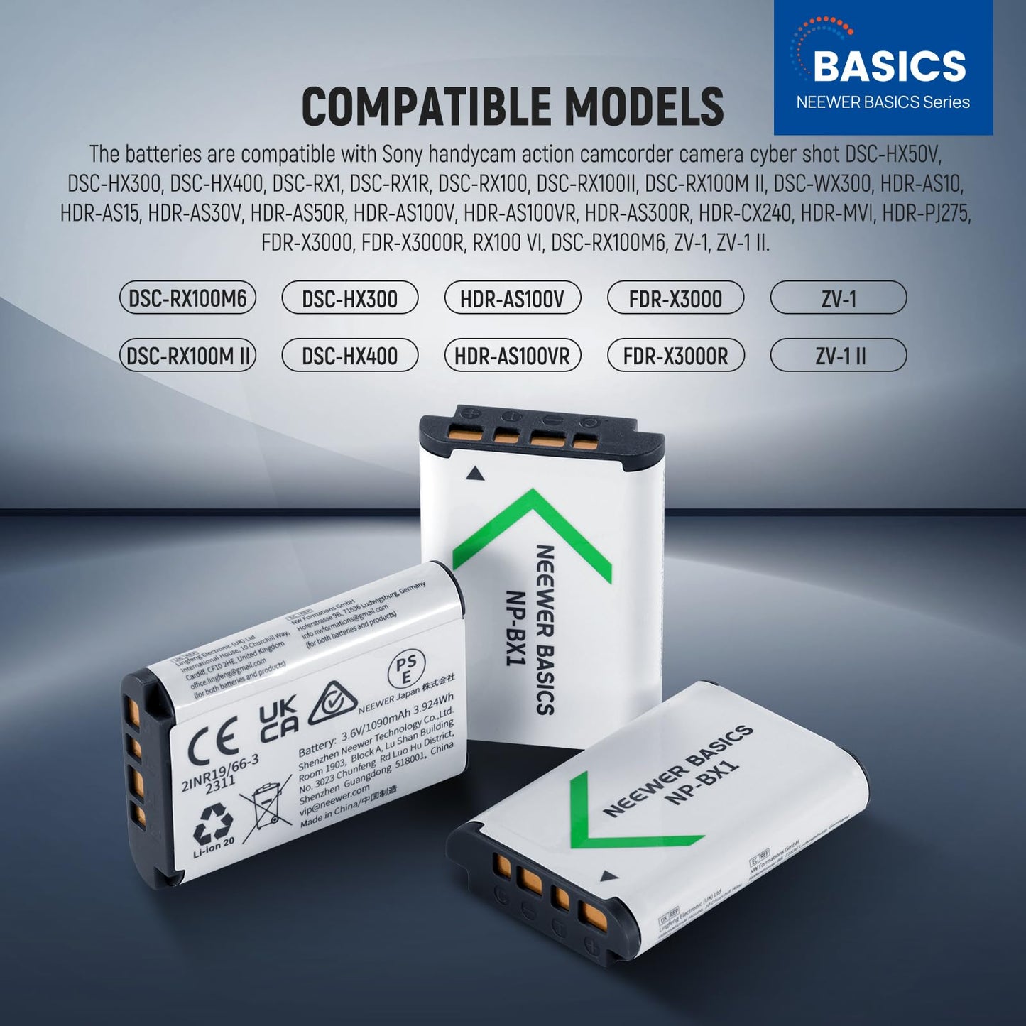 Paquete de Baterías Repuesto Neewer, Blanco, con Cargador Triple USB Compatible con Sony ZV1, ZV-1 II, Cybershot RX100
