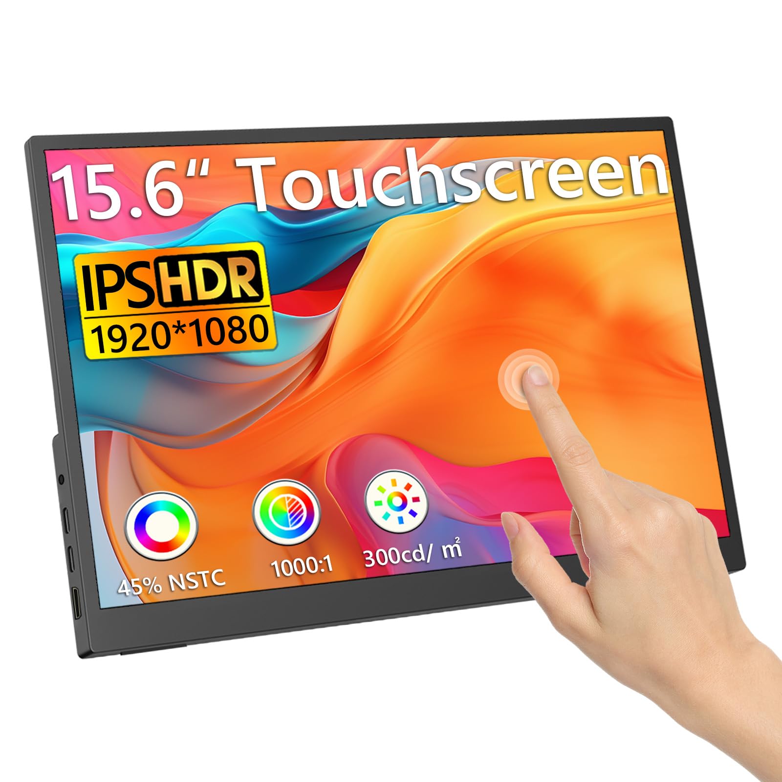 Monitor Portátil Táctil FHD IPS 15.6 Pulgadas 1080P HDR sRGB 100% con Soporte Ajustable HDMI USB C
