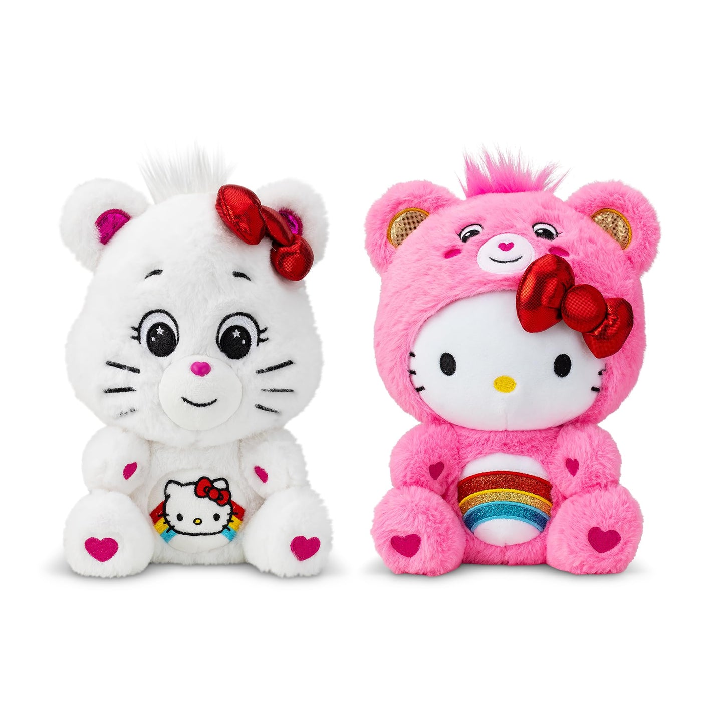 Care Bears Hello Kitty Loves Cheer Bear - Peluche Coleccionable de 10 Pulgadas, Paquete de 2 Unidades, Material Suave y abrazable