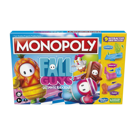 Juego de Mesa Monopoly Edición Fall Guys Ultimate Knockout para Jugadores de 8 Años+ con Obstáculos Interactivos y Troquel Knockout