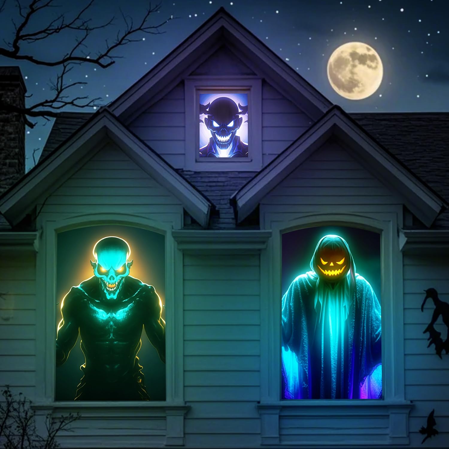 Proyector de Halloween holograma plegable de visualización de 120 pulgadas, portátil antiarrugas para interiores, proyector de video de doble cara para proyectar videos de Halloween, película nocturna