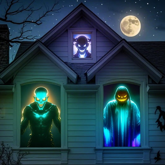 Proyector de Halloween holograma plegable de visualización de 120 pulgadas, portátil antiarrugas para interiores, proyector de video de doble cara para proyectar videos de Halloween, película nocturna