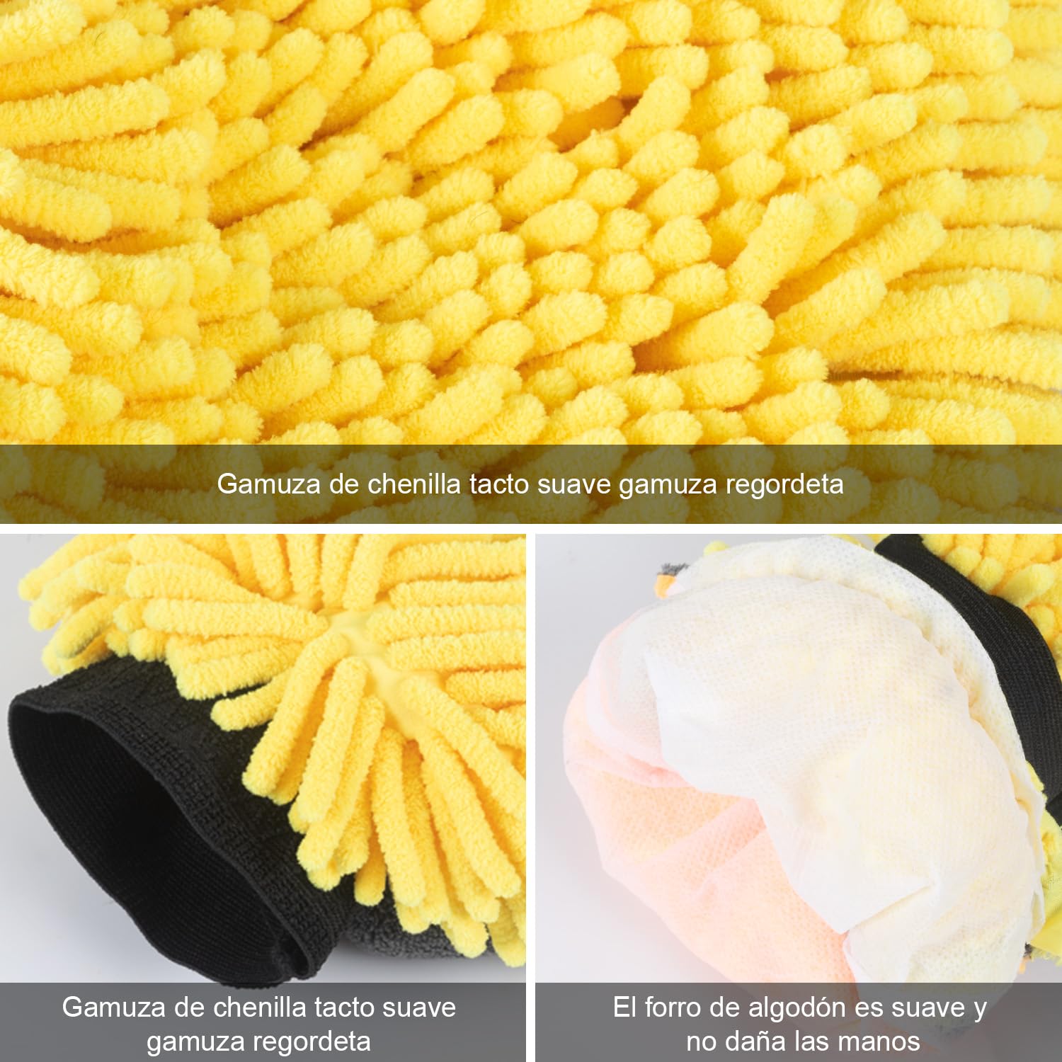 DASKING Kit Limpieza Coche, Guante y Toallas de Microfibra Premium de Lavado Coche, 2PCS Toallas (30 * 40cm) y 1PC Guante para la Limpieza de vehículo, Juego de Limpieza para Automóviles,Amarillo