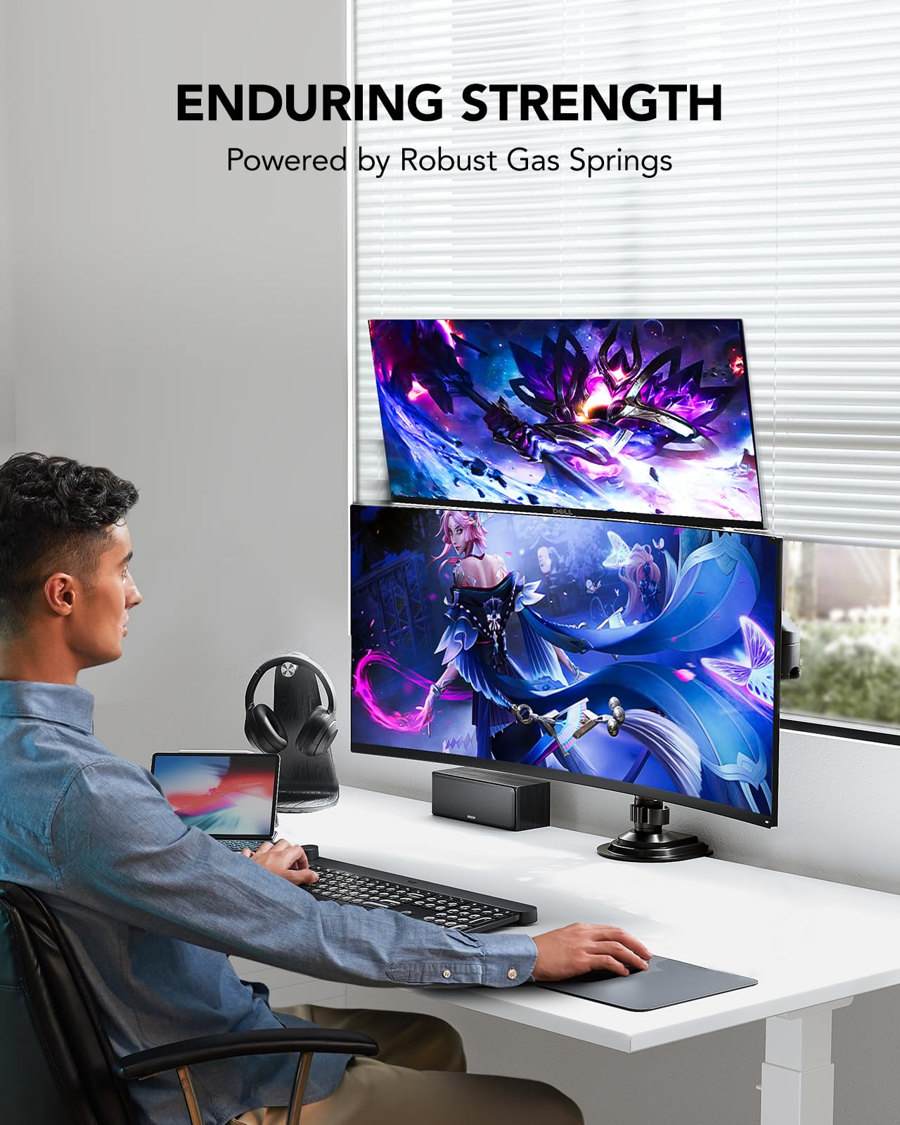 Soporte para Monitor Doble de Altura Ajustable con Resorte de Gas