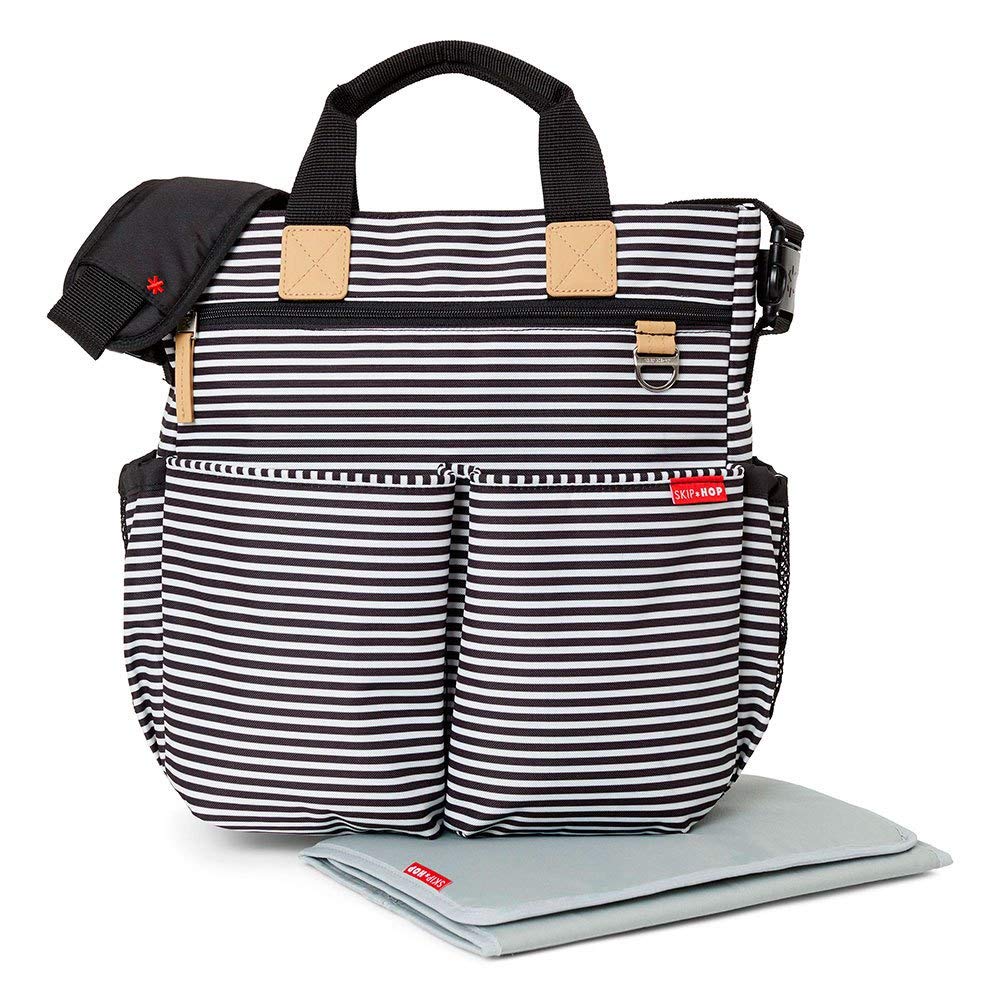Skip Hop Messenger Diaper Bag With Matching Changing Pad, Duo Signature, Black White Stripe