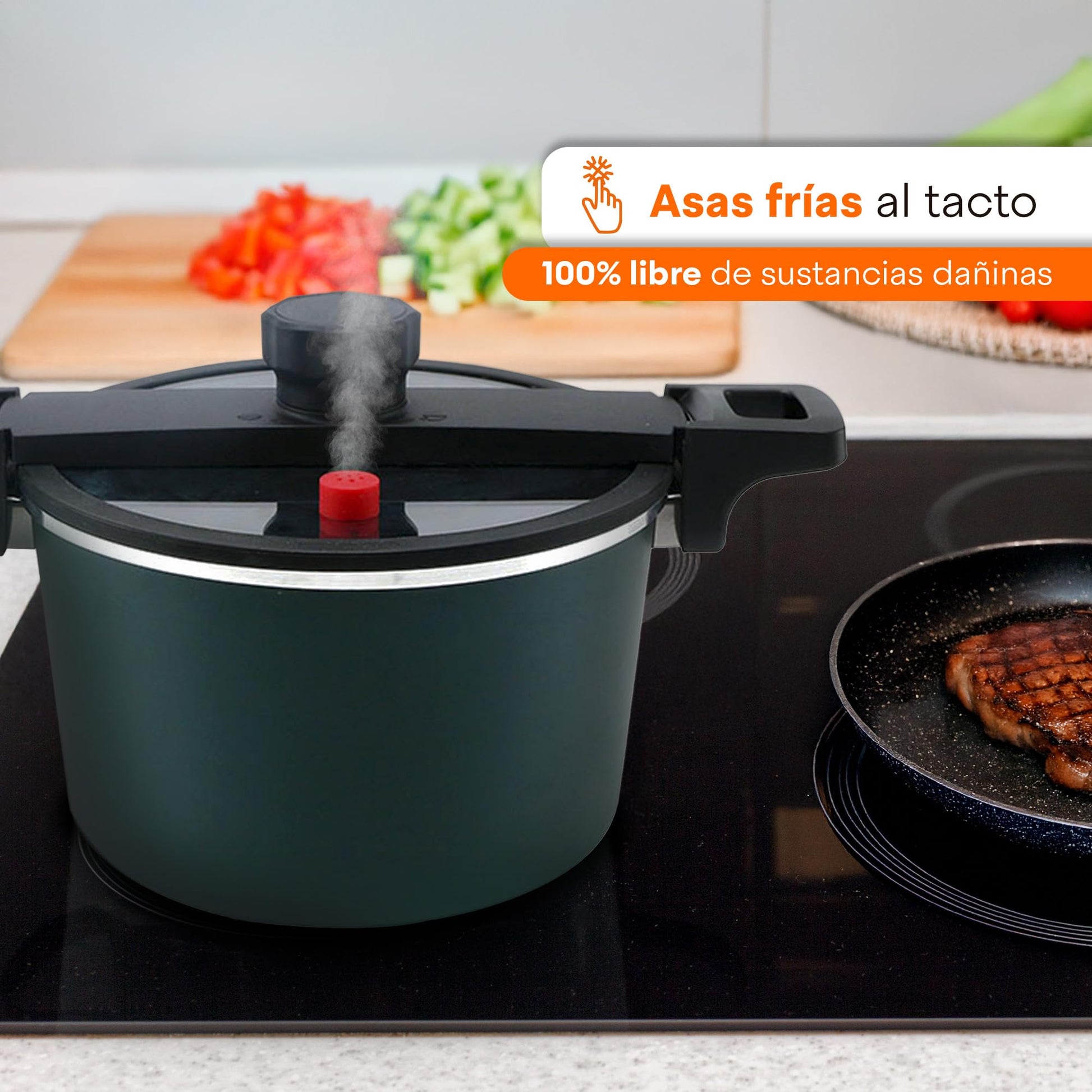 Olla de Presión MasterChef Hukën Express Plus Plata Alta Durabilidad 5L Anti-Adherente