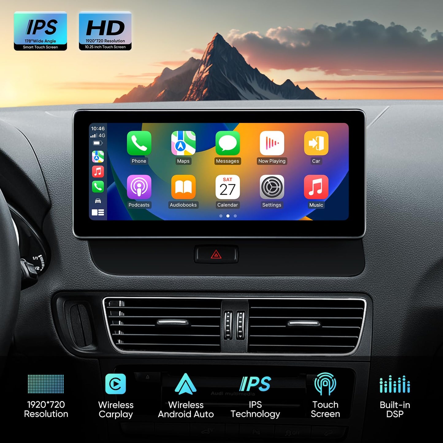 visualización táctil estéreo de coche para Audi Q5 2009-2017 OEM System, Android Auto Wireless CarPlay Bluetooth Upgrade Factory Radio Reemplazo (26 cm Concert/Symphony)