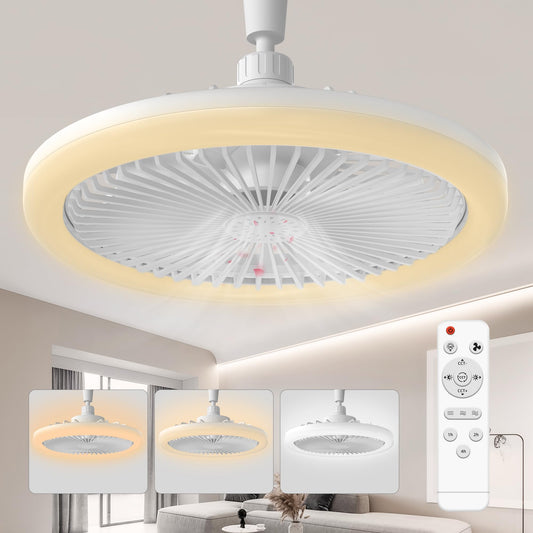 BECLOG - Ventilador de techo con luz, ventilador de techo cerrado para interiores de 10 pulgadas con luz y control remoto, 3 colores infinitamente ajustables LED mini ventiladores de techo para baño,