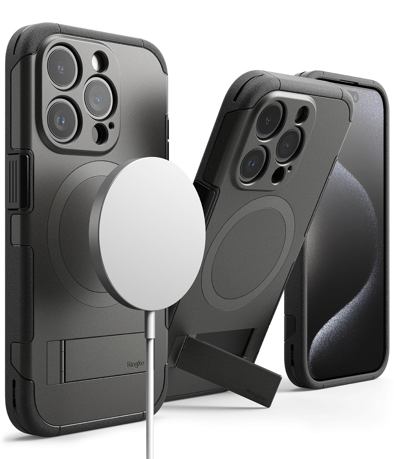 Funda Ringke Alles Magnética Gunmetal con Soporte Ajustable para iPhone 15 Pro Compatible con MagSafe