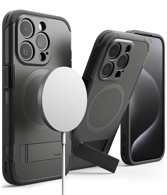 Funda Ringke Alles Magnética Gunmetal con Soporte Ajustable para iPhone 15 Pro Compatible con MagSafe