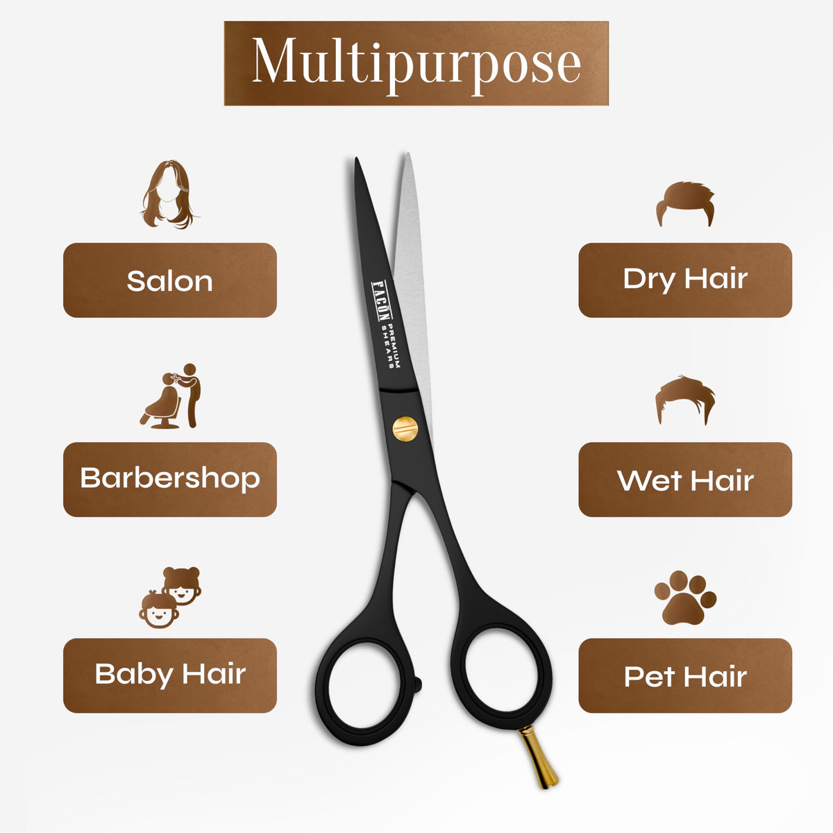 Facón Professional Razor Edge Barber Tijeras de corte de pelo – Acero inoxidable japonés – 16,5 cm de longitud – Tornillo de tensión de ajuste fino – Tijeras premium de calidad de salón (The Bravo)