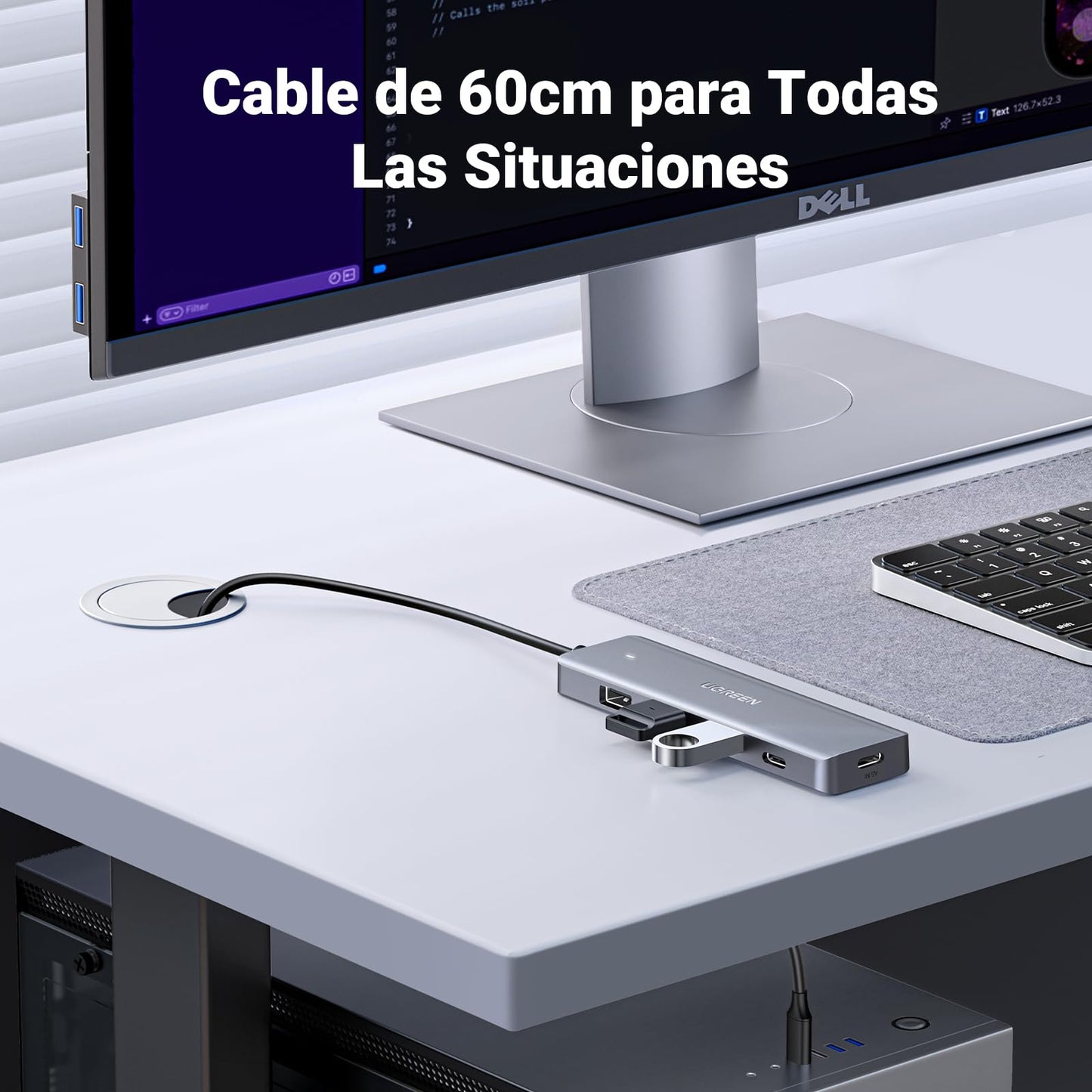 Hub USB 3.0 UGREEN Gris 5 en 1 con Carga PD para PC y Consolas