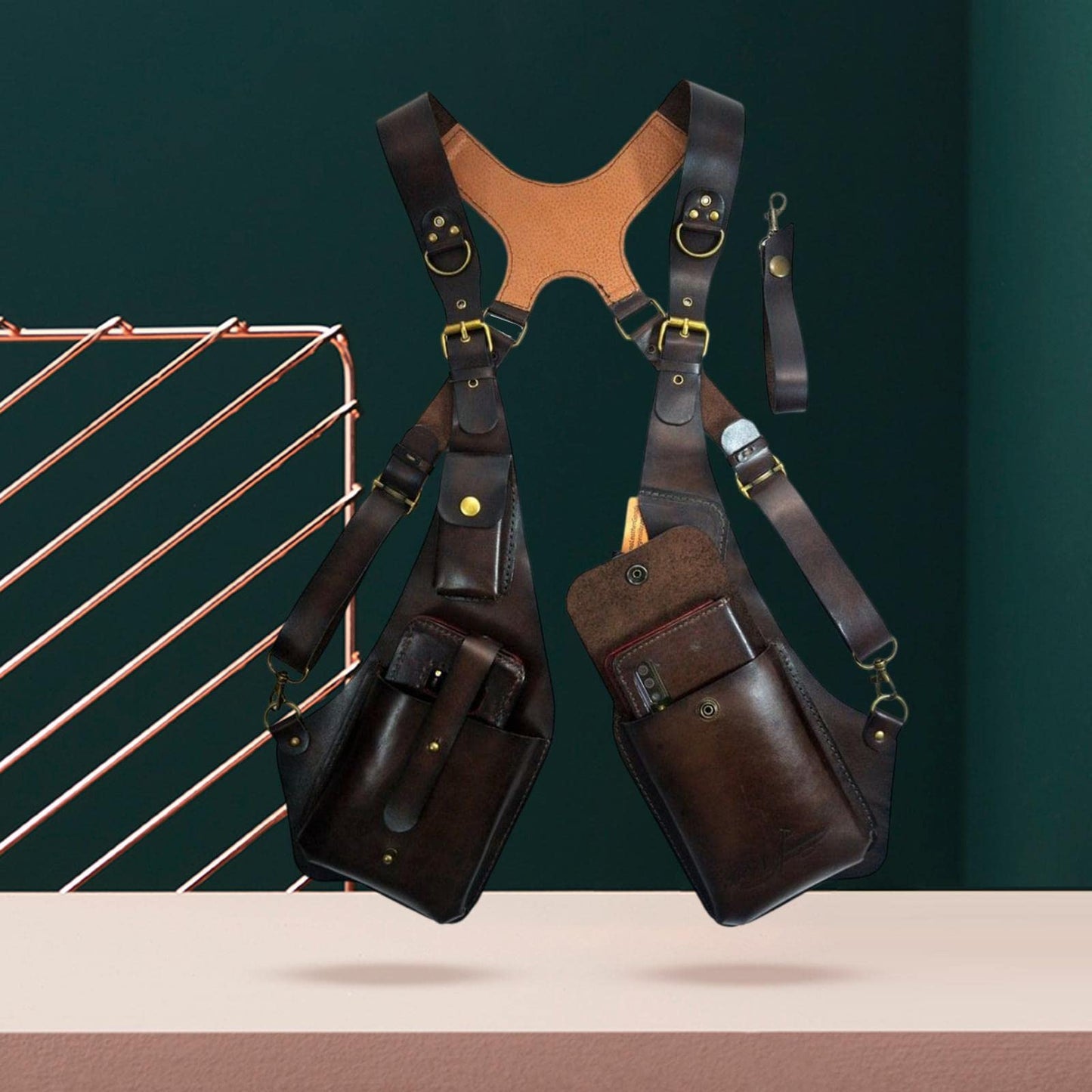 Harilla Bolsa de arnés de Hombro Steampunk, Cartera con Correa, Funda antirrobo para Hombres y Mujeres, para Montar en Bicicleta Deportiva, marrón