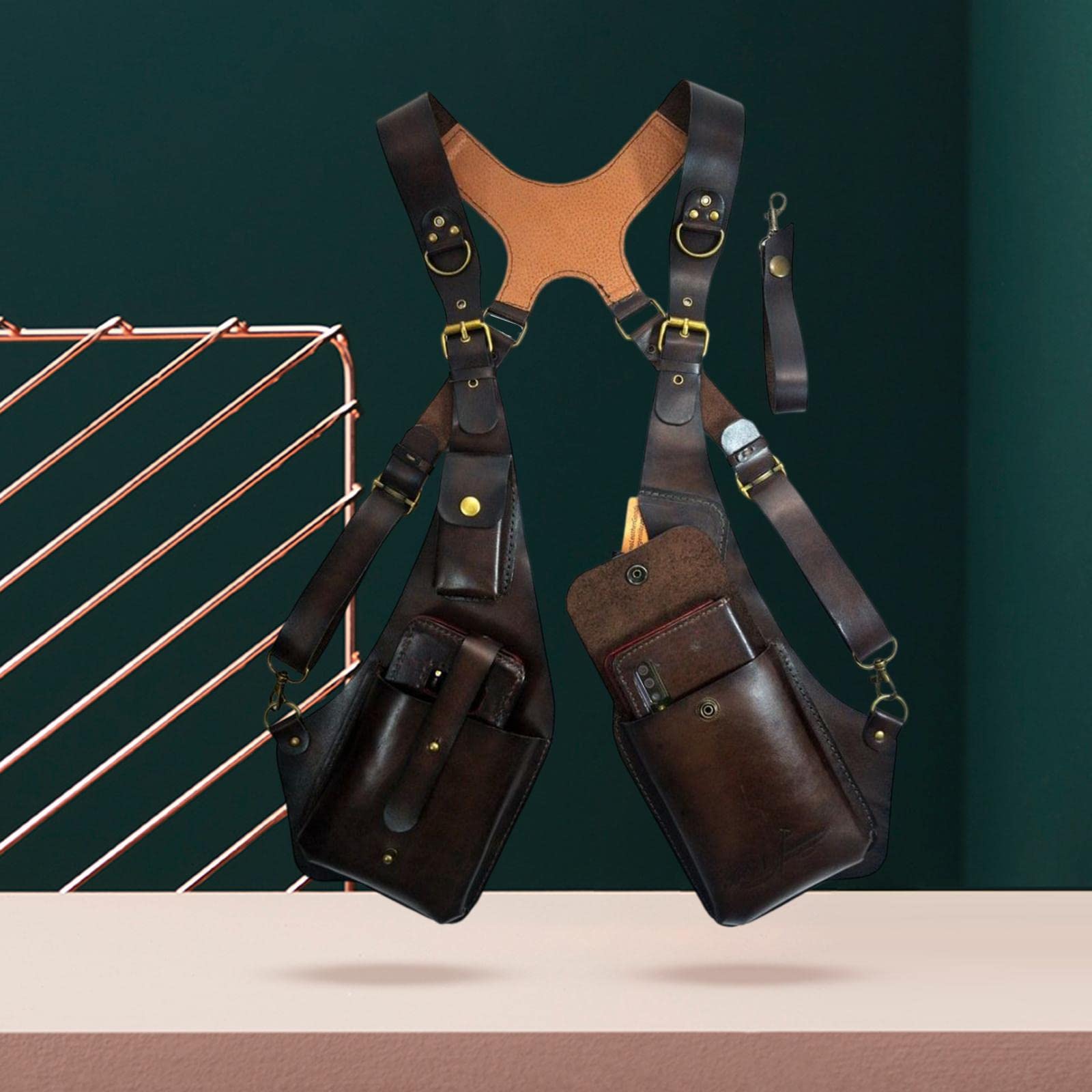 Harilla Bolsa de arnés de Hombro Steampunk, Cartera con Correa, Funda antirrobo para Hombres y Mujeres, para Montar en Bicicleta Deportiva, marrón