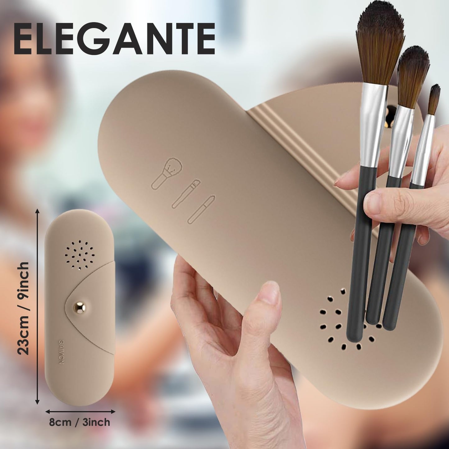 Funda para Brochas de Maquillaje,Bolsa de Maquillaje de Silicona, Caqui