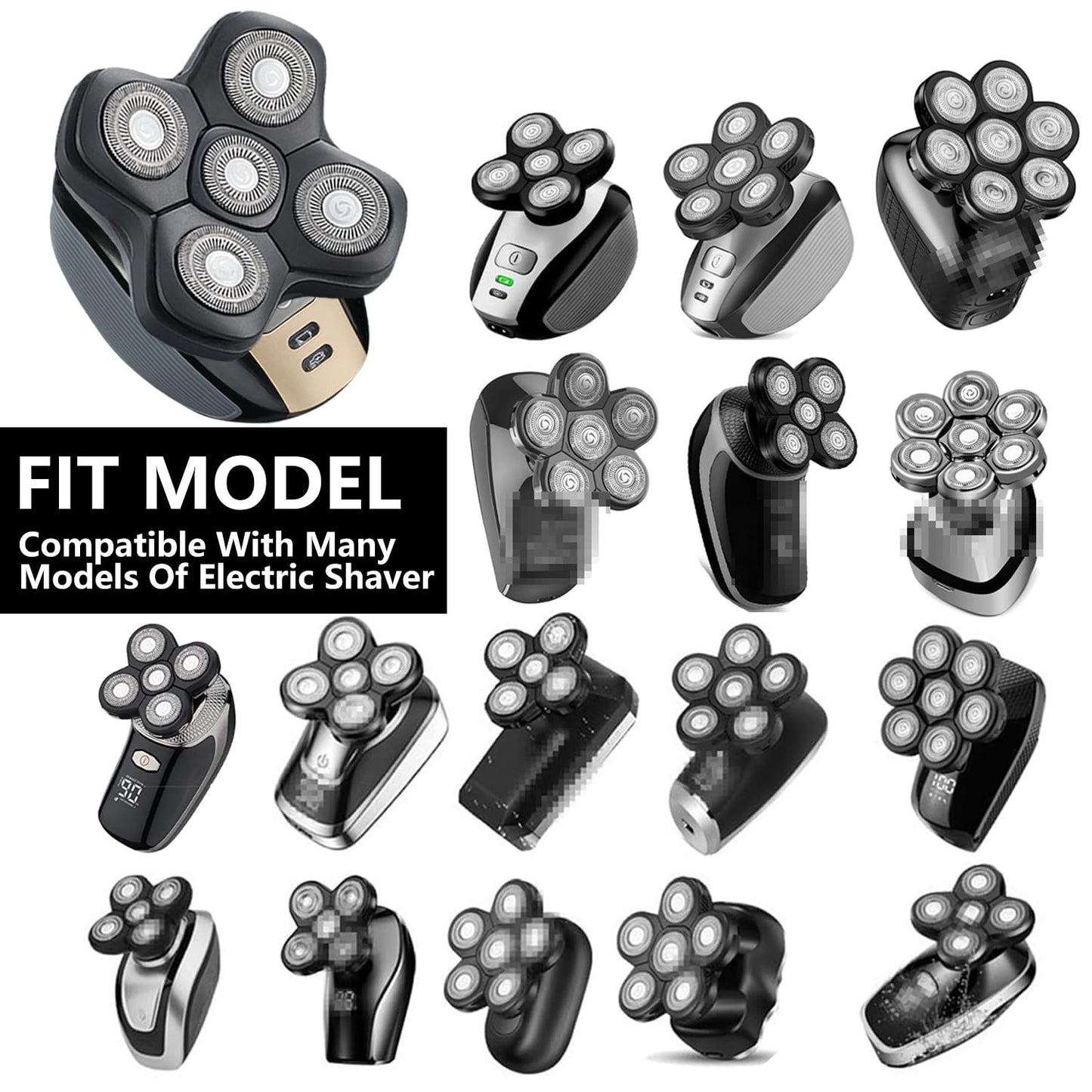 HONTEC - Recambio universal de 5 cuchillas para afeitadora de interfaz magnética, cabezal de repuesto para afeitadora eléctrica (5D negro)