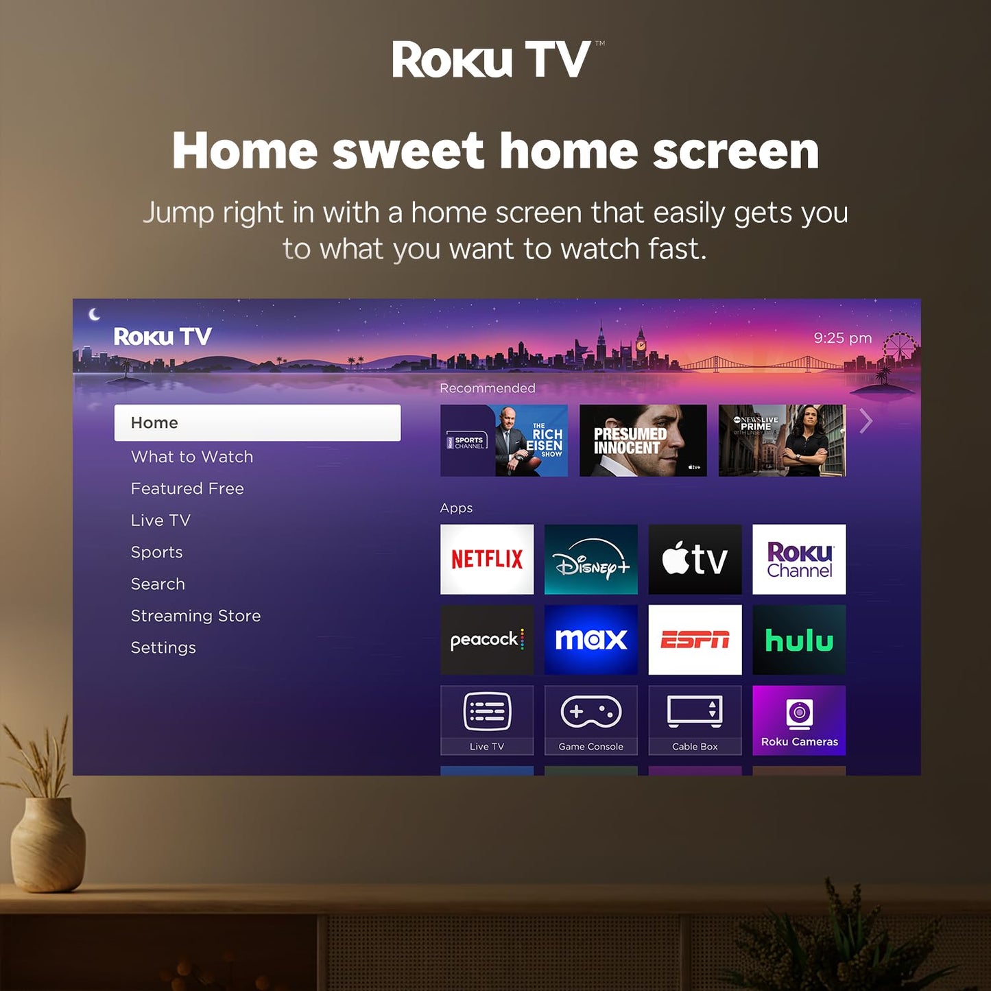 Proyector inteligente Aurzen Roku TV con Wifi y Bluetooth, experiencia de transmisión Roku D1R Cube incorporada, motor óptico sellado, 1080P FHD, audio Dolby, mini proyector portátil para películas en