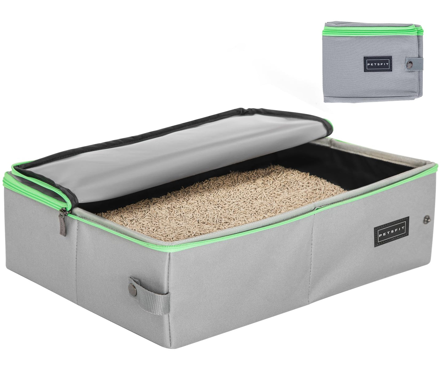 Caja de Arena Portátil Petsfit Gris Diseño Plegable Anti-Fugas para Gatos Adultos