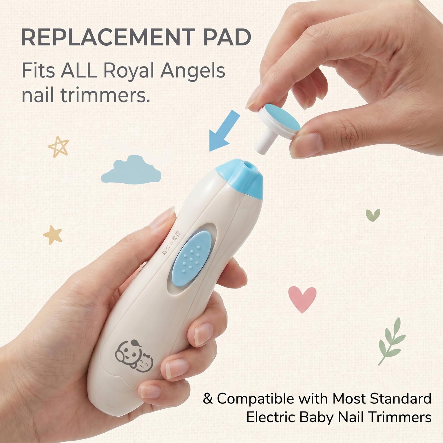 Royal Angels - Juego de 8 almohadillas para orejas de lima de uñas para bebé, ajuste universal, variadas vibrantes, 0-12 m +
