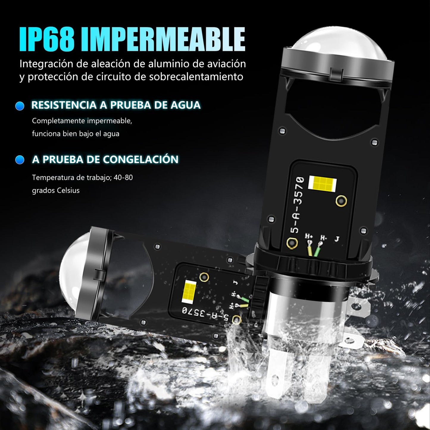Luces Antiniebla LED para Motocicleta，Faros Led H4 Tipo Lupa Para Moto Luz Altas Y Bajas 65W 18000LM，Apto para motos, coches 1und