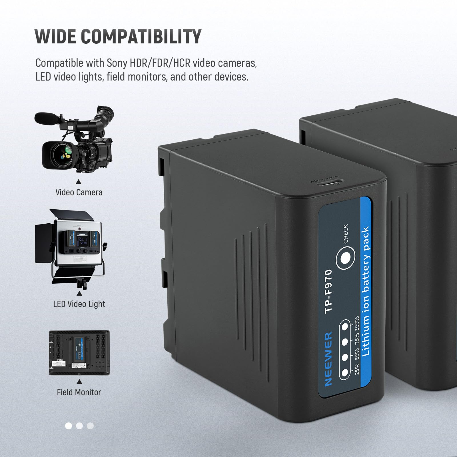 Batería de Repuesto NEEWER NP-F970 Negra 7800mAh con Carga Rápida para Cámara y Videocámara