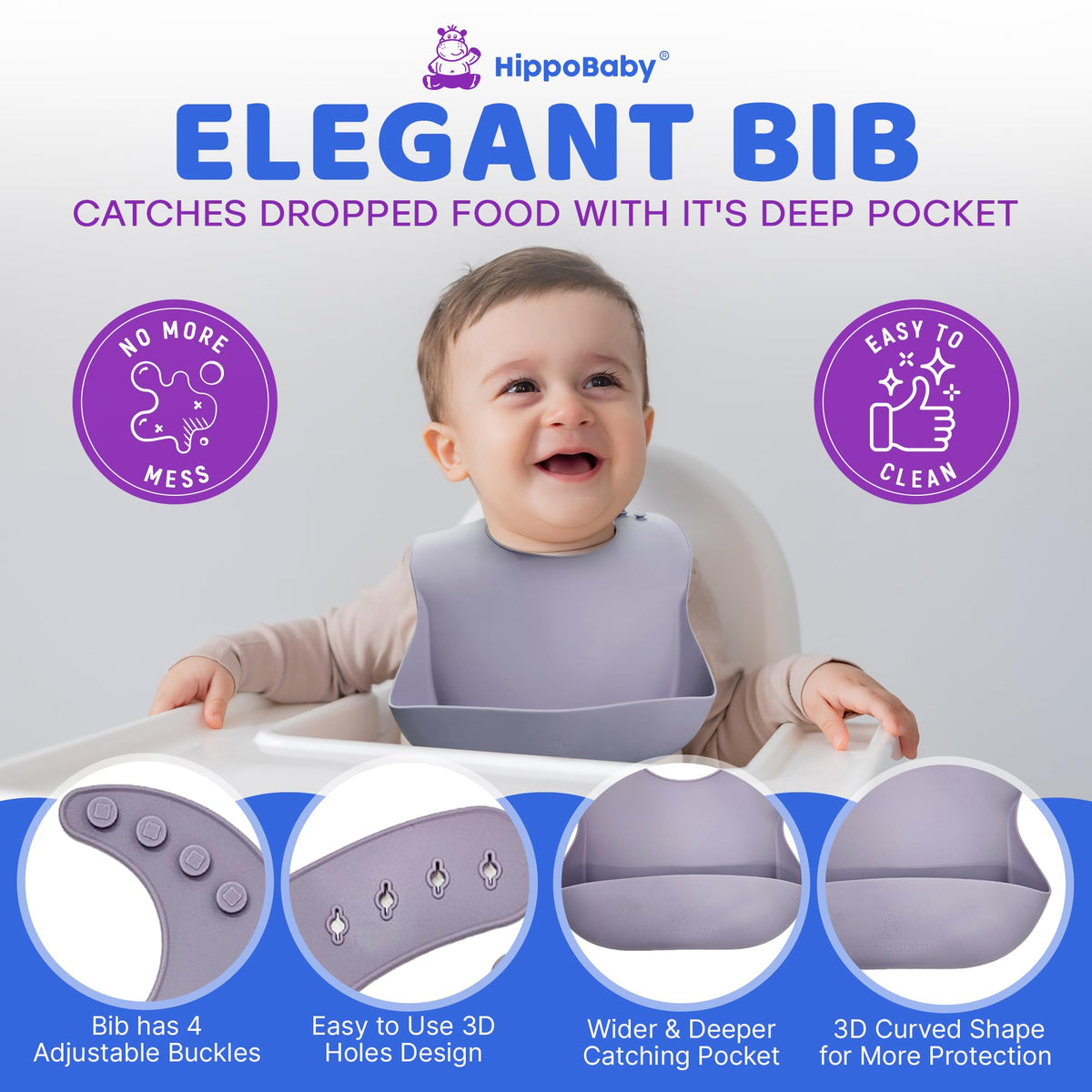 HippoBaby Suministros para Alimentación Guiada del Bebé | Juego de Alimentación de Silicona de 10 Piezas | Juego de Vajilla para Bebé y Niño Pequeño con Babero, Taza, Plato Dividido y Cuenco