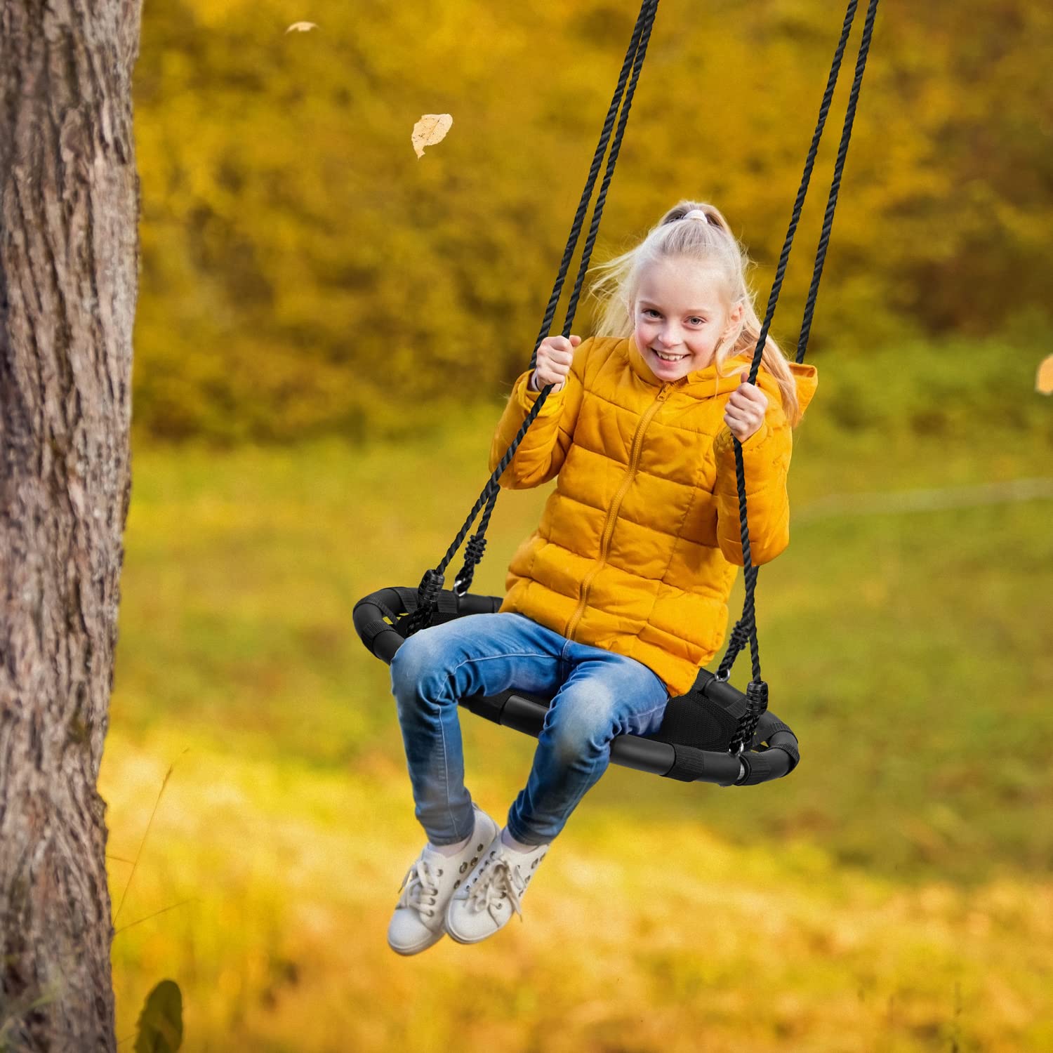 Columpio Giratorio Sorbus Negro para Niños con Asiento Redondo y Accesorios Incluidos