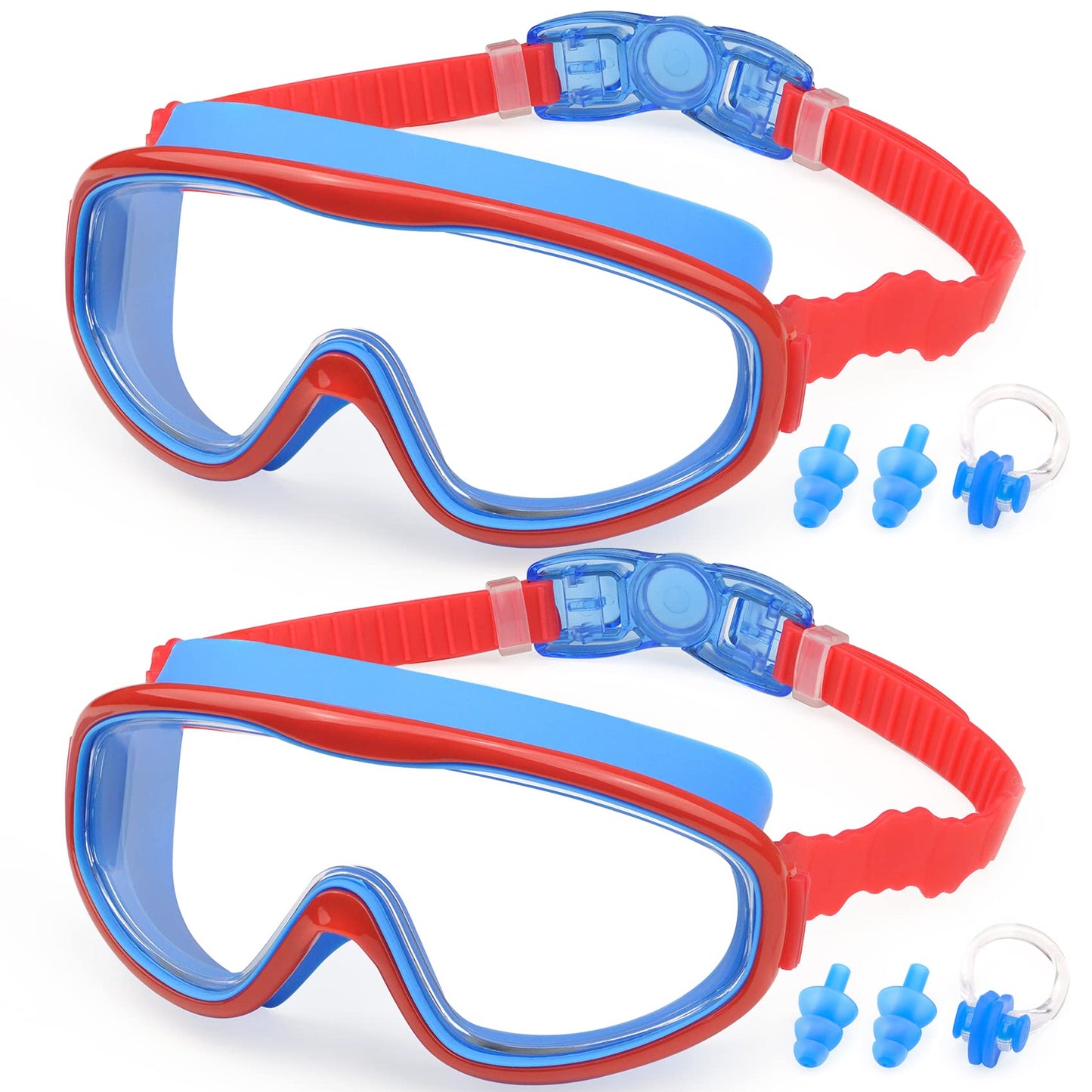Gafas de Natación Kailimeng Rojo Azul Antiniebla con Protección UV para Niños