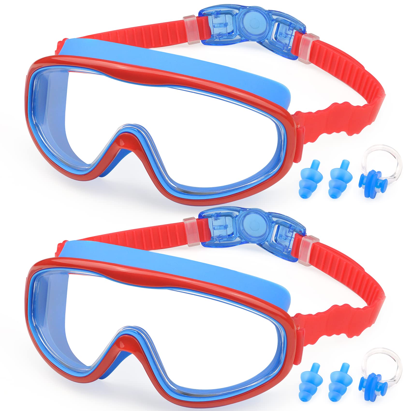 Gafas de Natación Kailimeng Rojo Azul Antiniebla con Protección UV para Niños